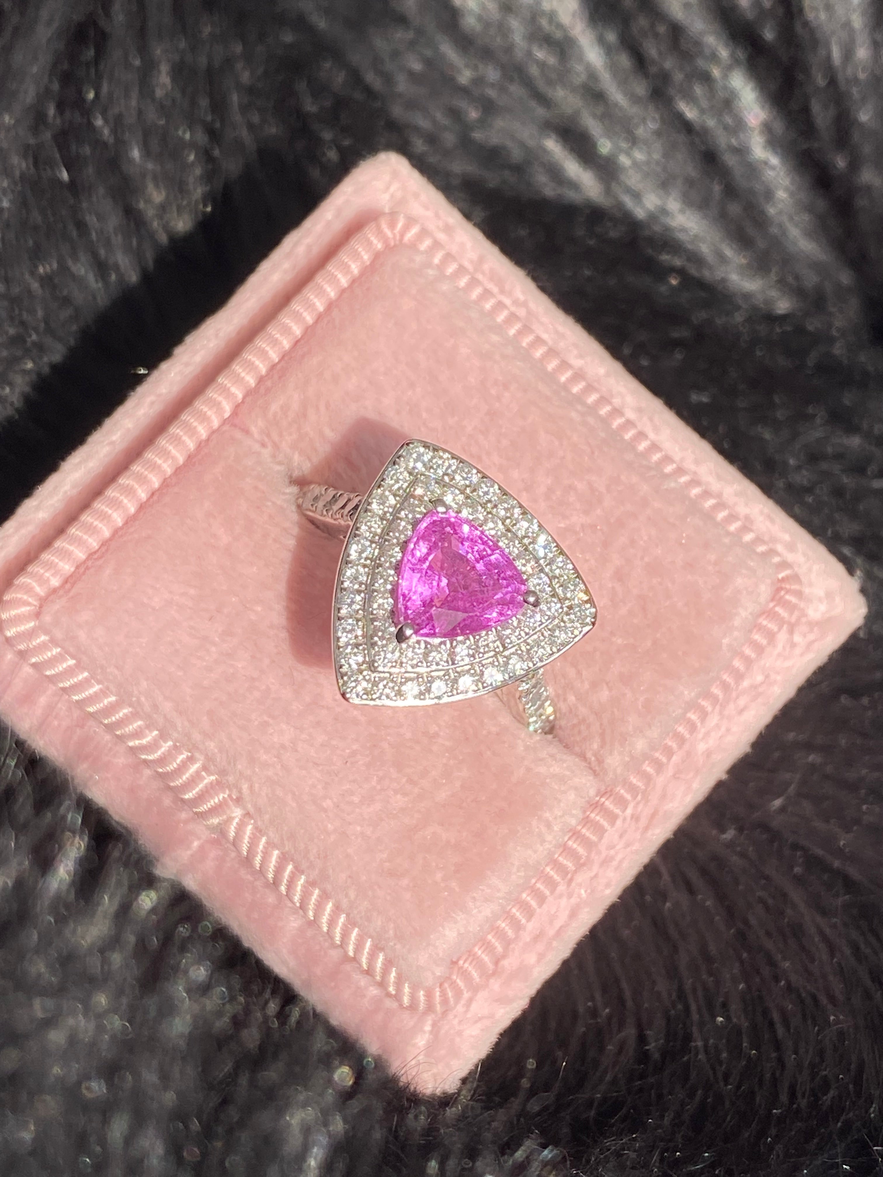 Pink Sapphire Trillion Cut Ring in Platinum