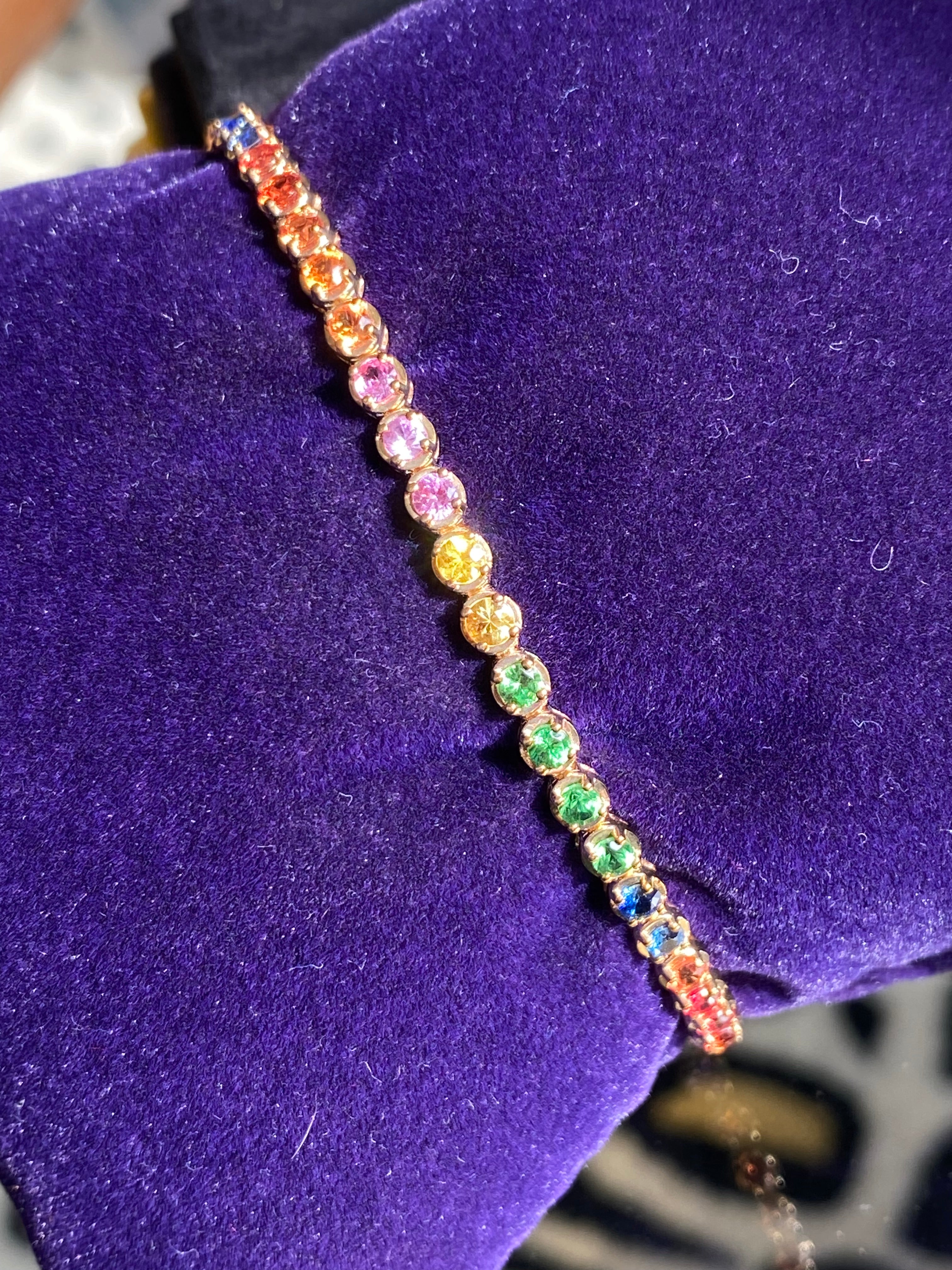 4.13 CTW Multicoloured Rainbow Ceylon Sapphire Line Bracelet in 9ct Yellow Gold