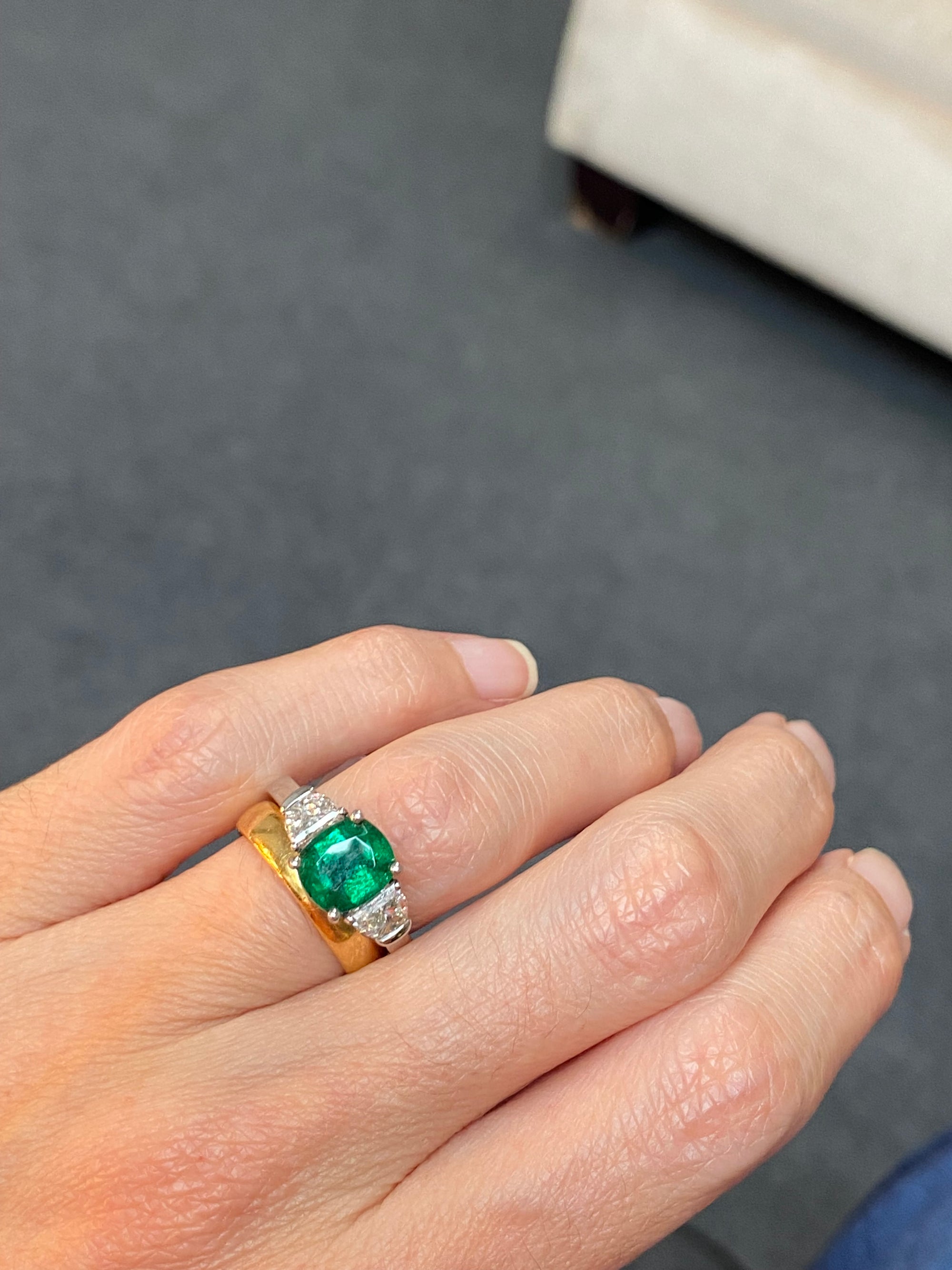 2.77 CTW Colombian Emerald and Natural Diamond Three Stone Engagement Ring Platinum