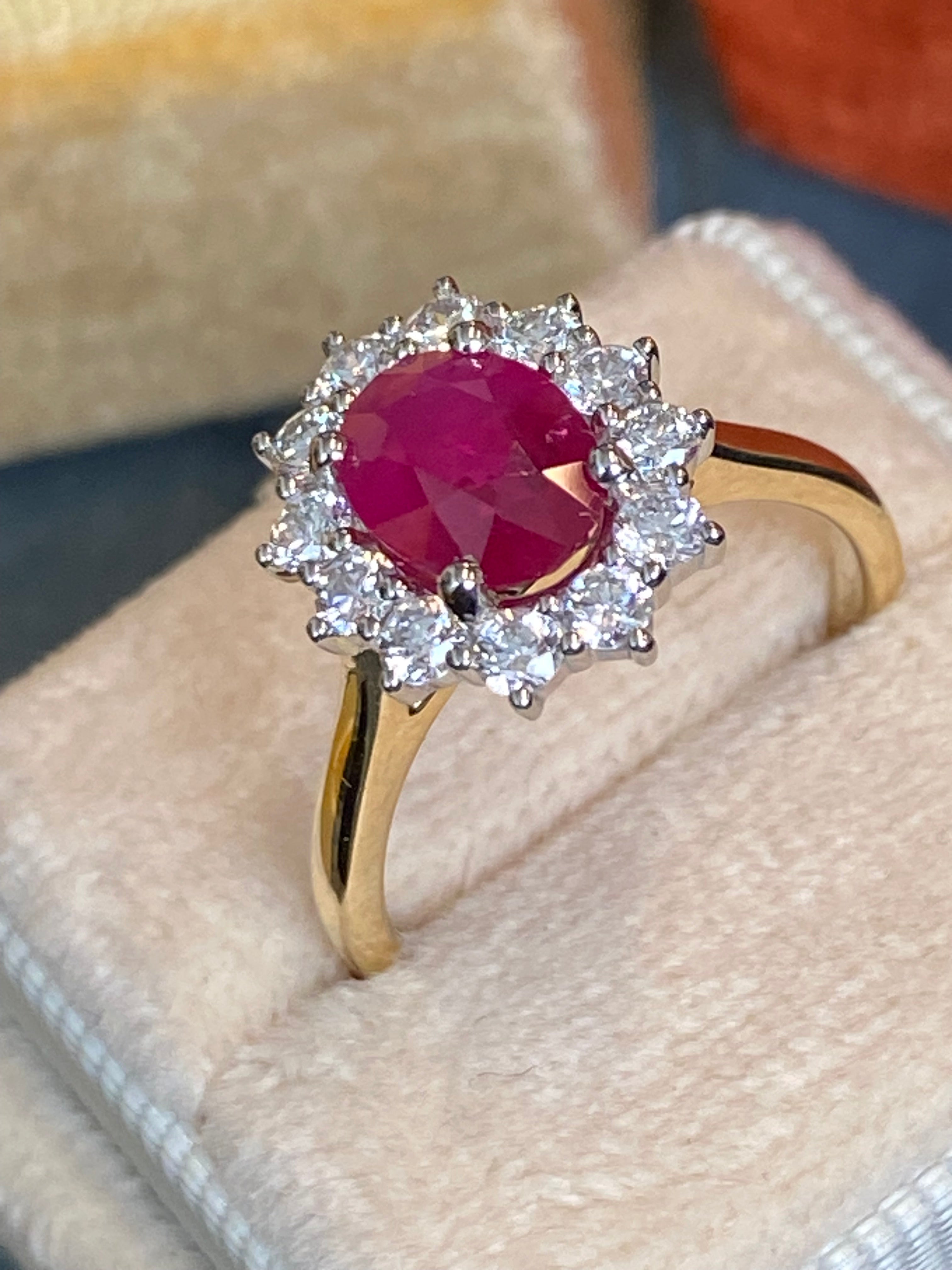 Breathtaking Ruby and Natural Diamond Halo Ring in Platinum and 18ct Yellow Gold