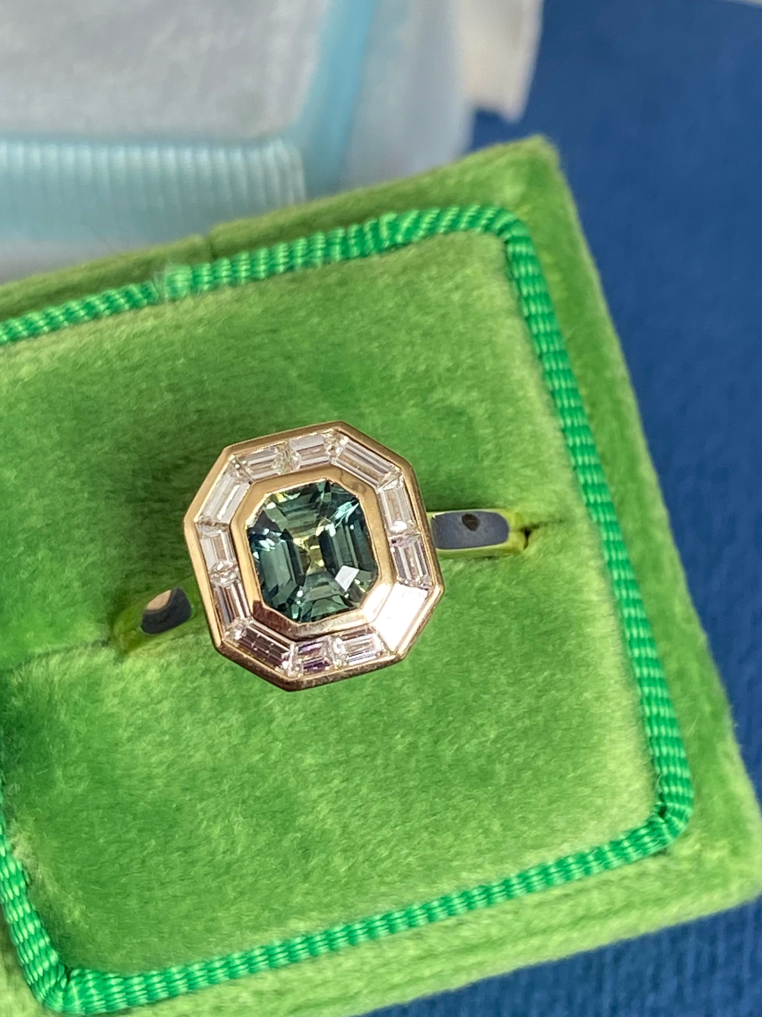 1.56 CTW Green Sapphire and Natural Diamond Ring in 18ct Yellow Gold