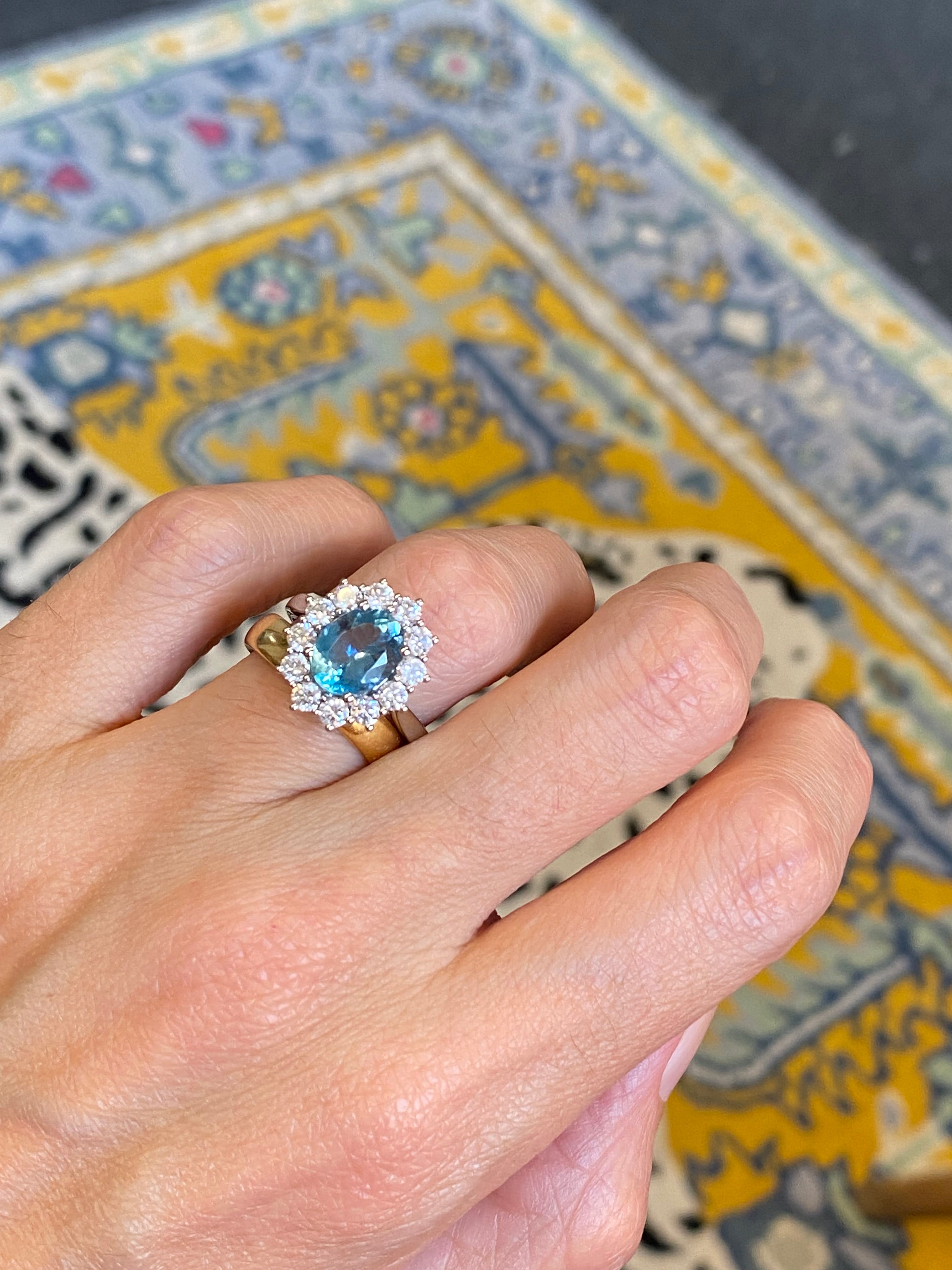 2.68 CTW Oval Cut Aquamarine and Natural Diamond Halo Engagement Ring in Platinum