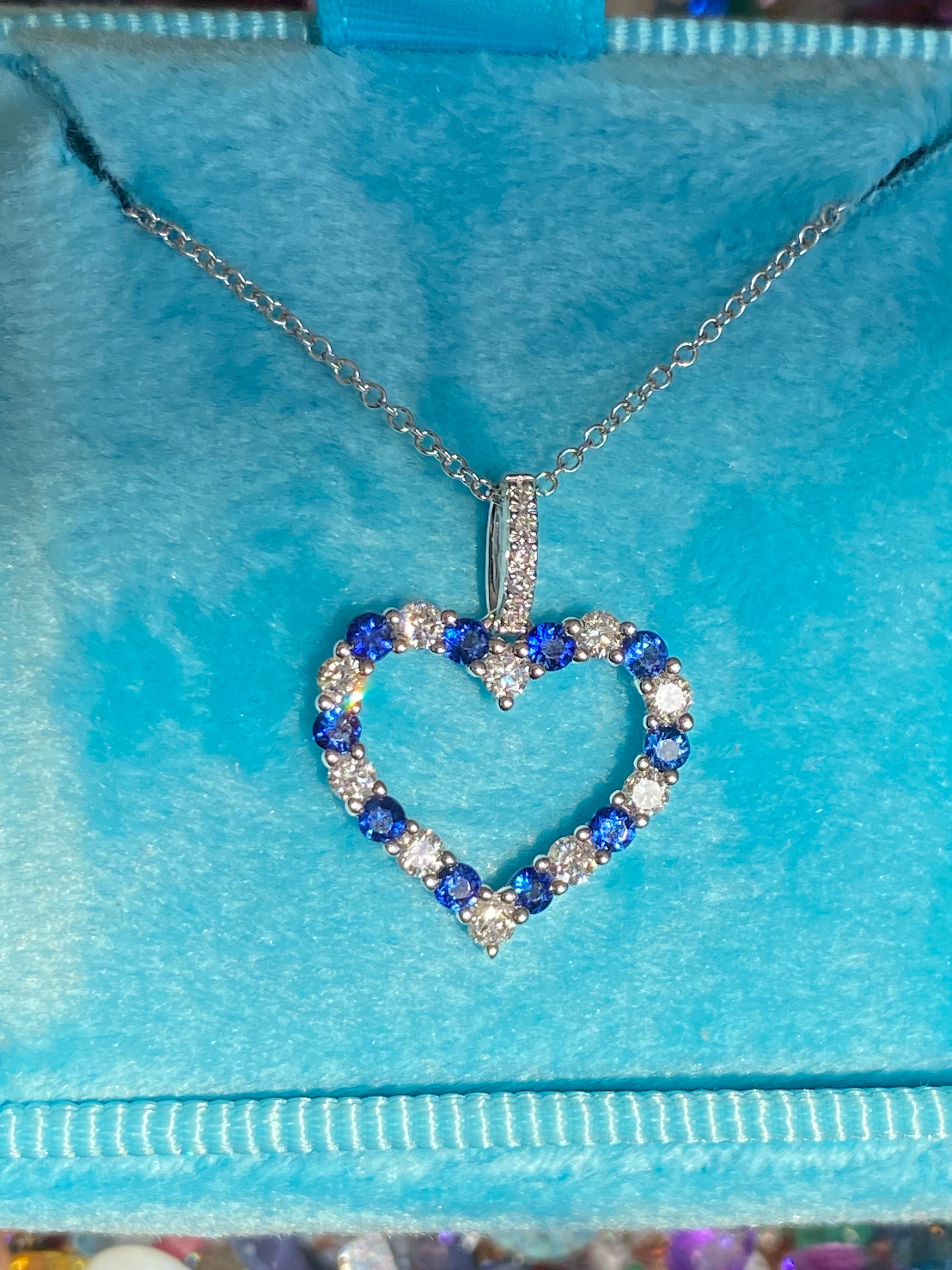 0.32 CTW Sapphire and Diamond Heart Necklace in 18ct White Gold
