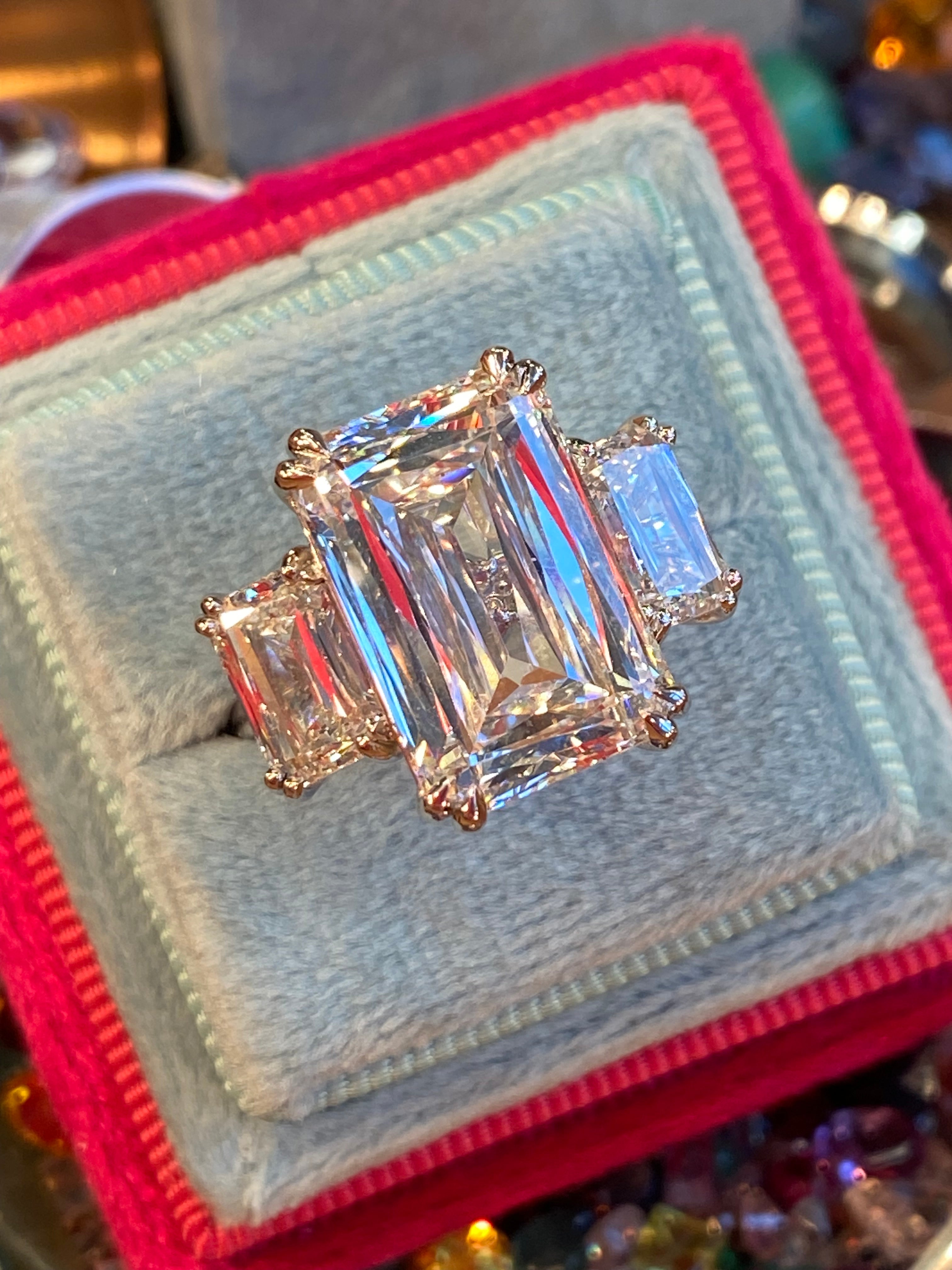 14.24 CTW Ashoka Cut Lab Diamond Three Stone Engagement Ring in Platinum