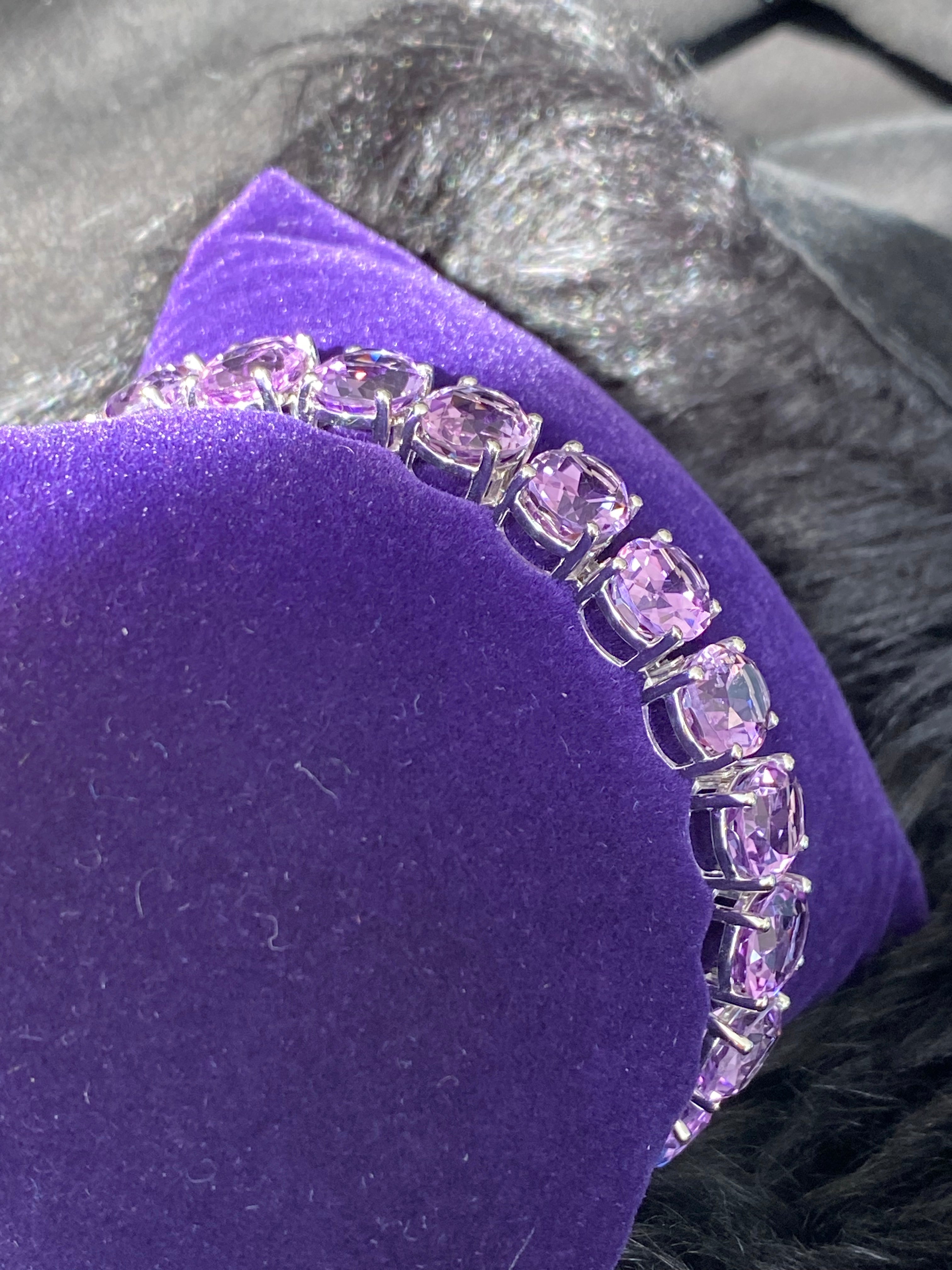 50.64 CTW Oval Cut Amethyst Line Tennis Bracelet in 9ct White Gold