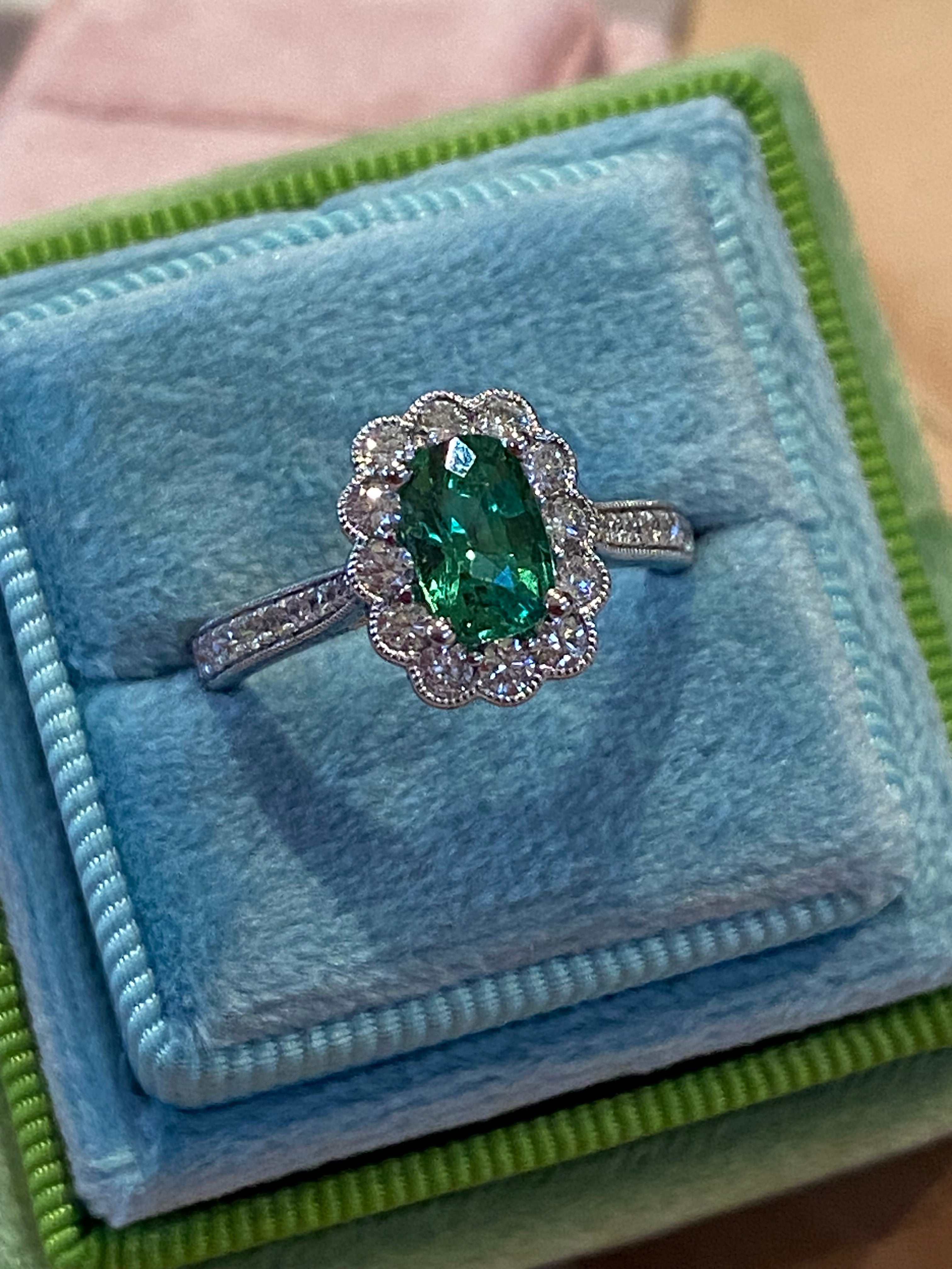 1.75 CTW Tsavorite Garnet and Natural Diamond Halo Ring in Platinum