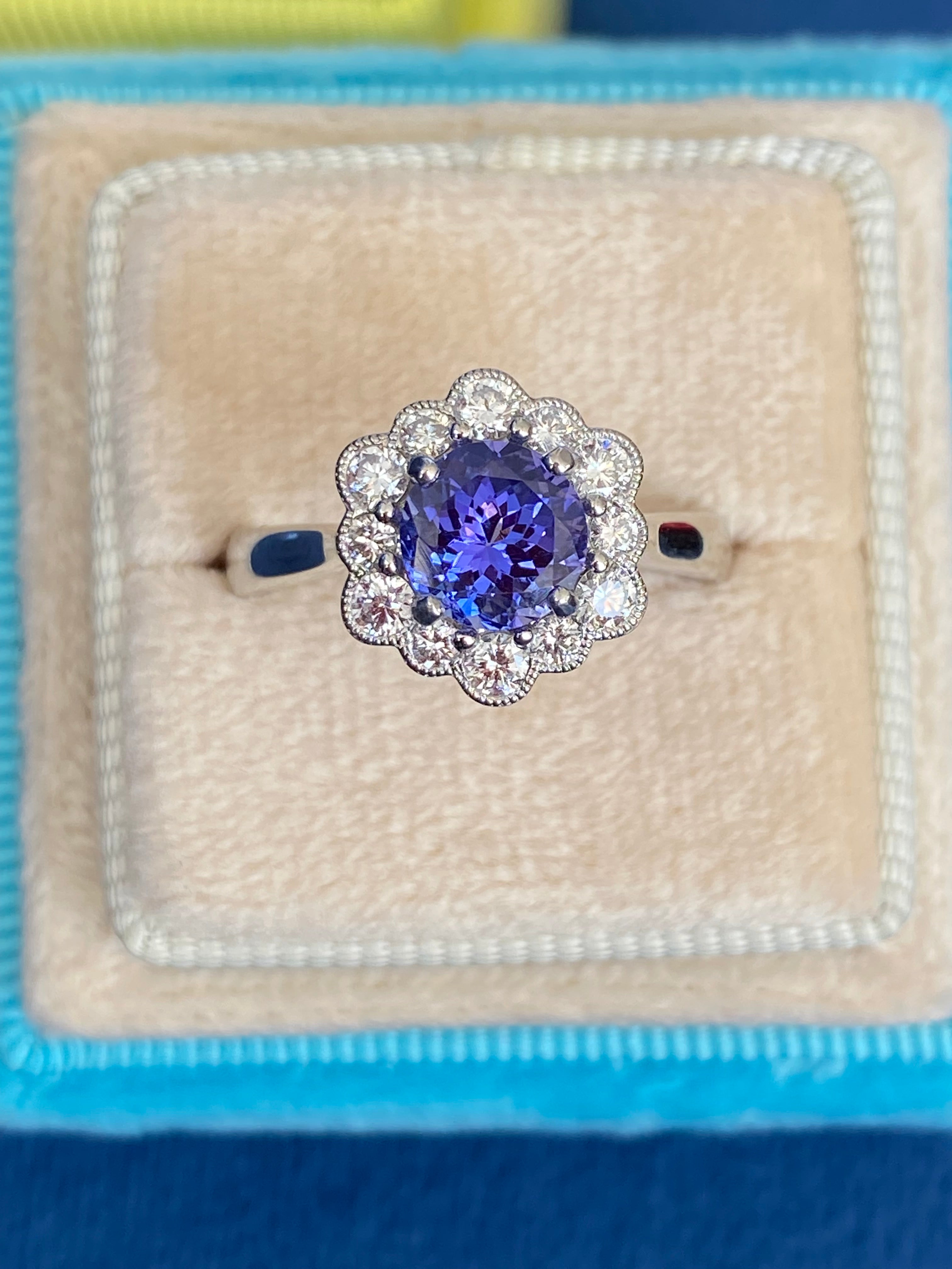 1.80 CTW Tanzanite and Natural Diamond Ring in Platinum