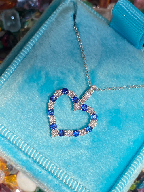 0.32 CTW Sapphire and Diamond Heart Necklace in 18ct White Gold
