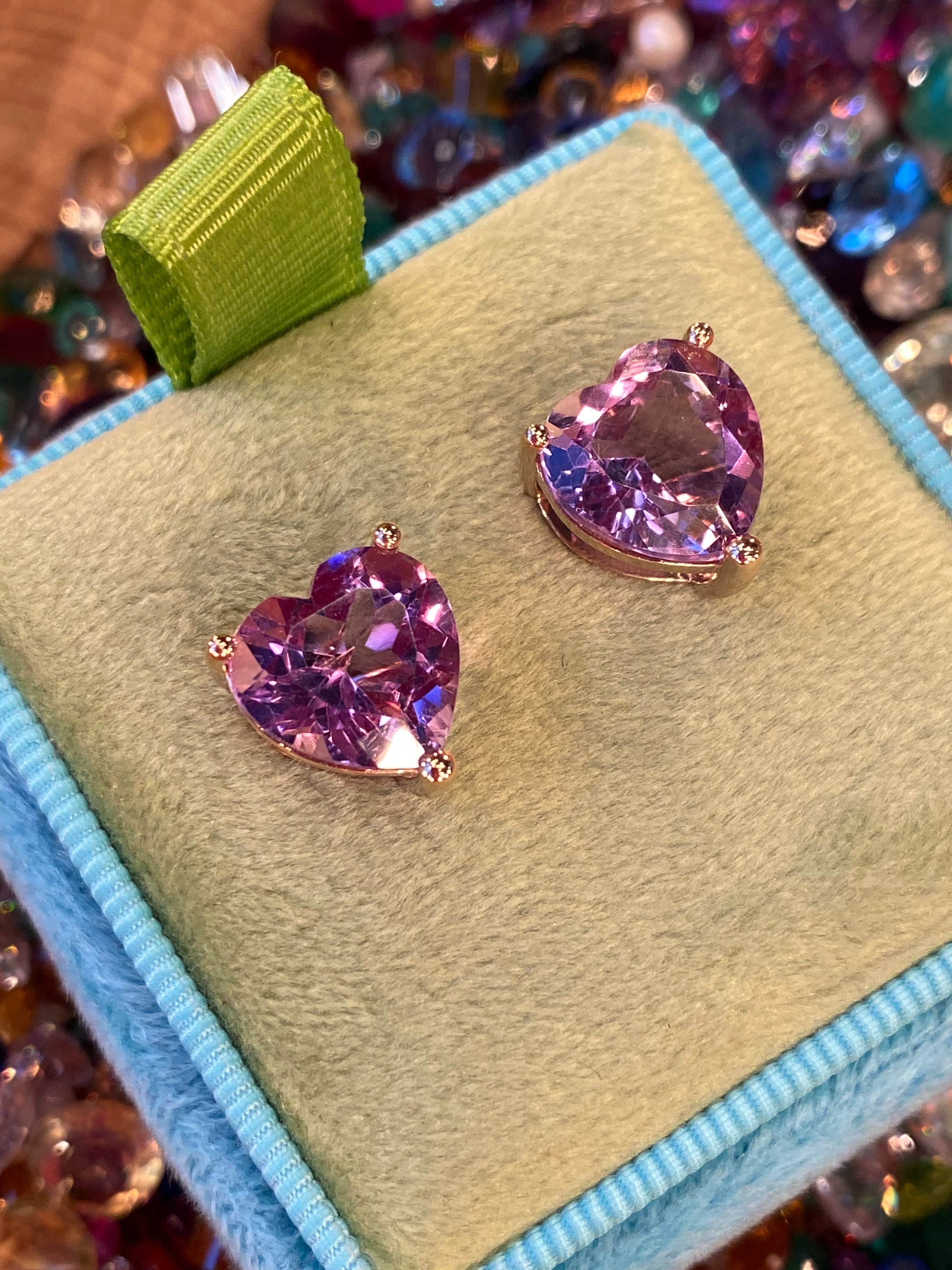 Heart Shaped Amethyst Stud Earrings in 9ct Yellow Gold