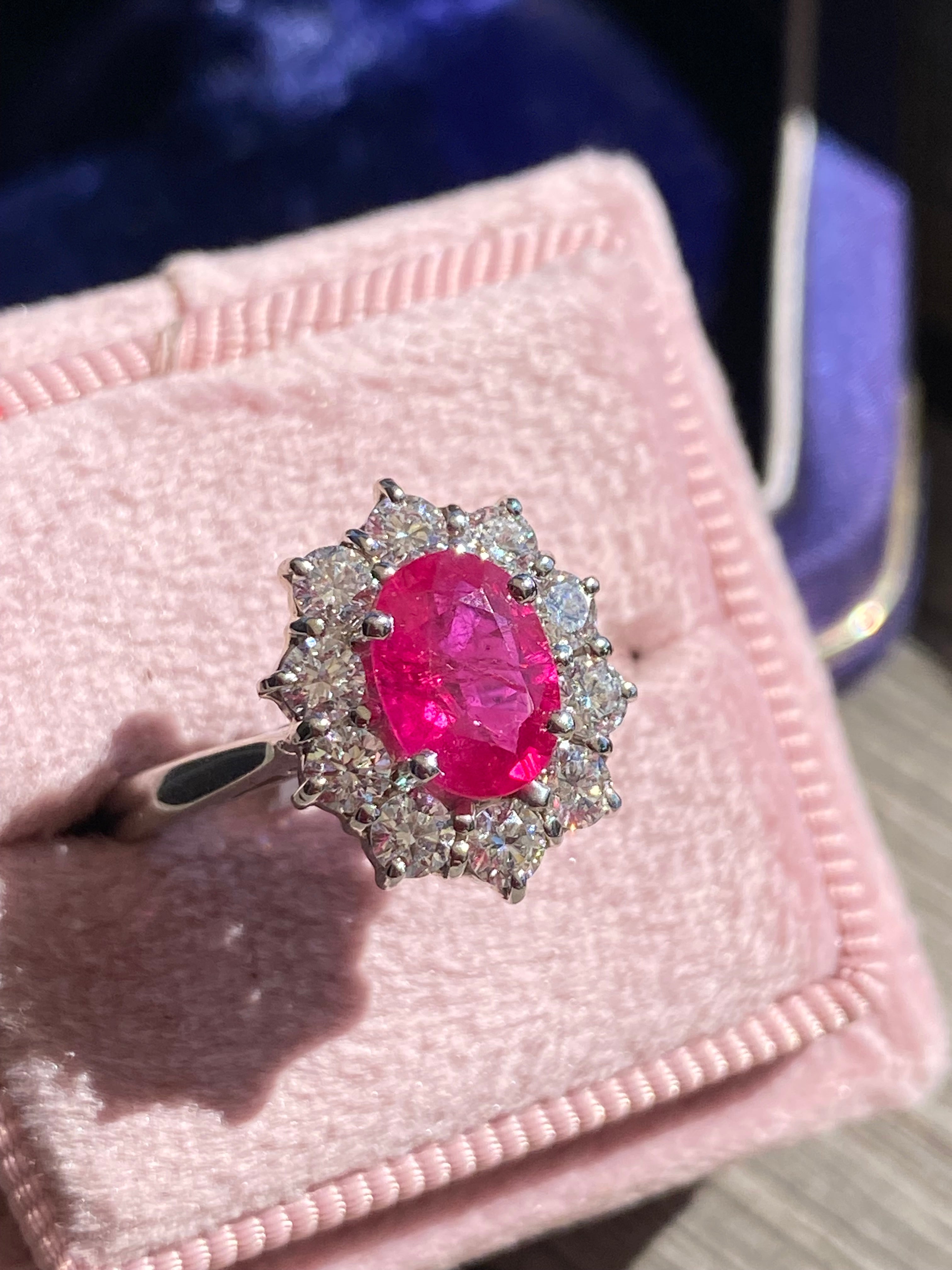 2.08 CTW Oval-Cut Ruby and Natural Diamond Halo Ring in Platinum