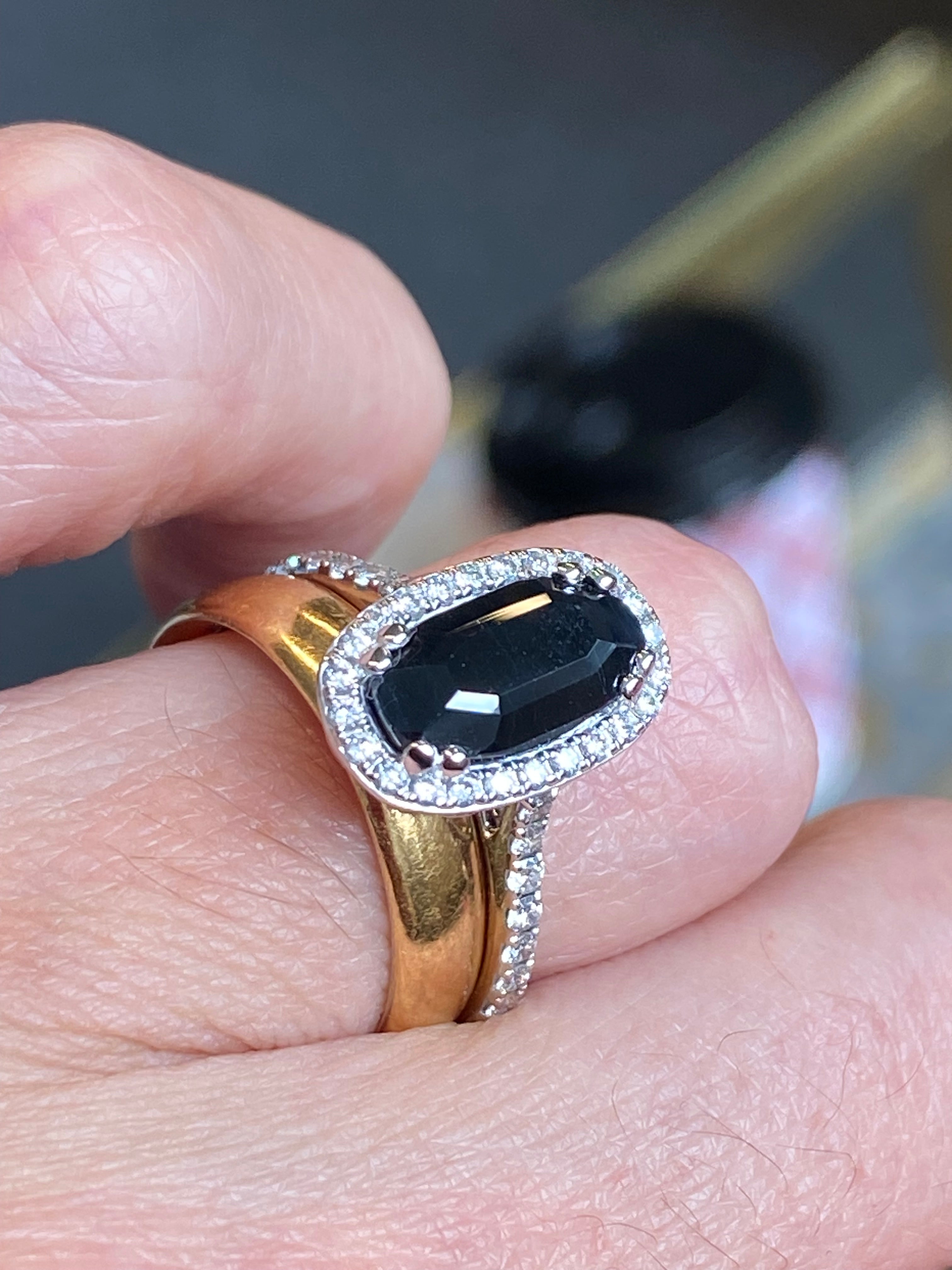 2.85 Carat Black Sapphire and Natural Diamond Ring in 9ct White Gold