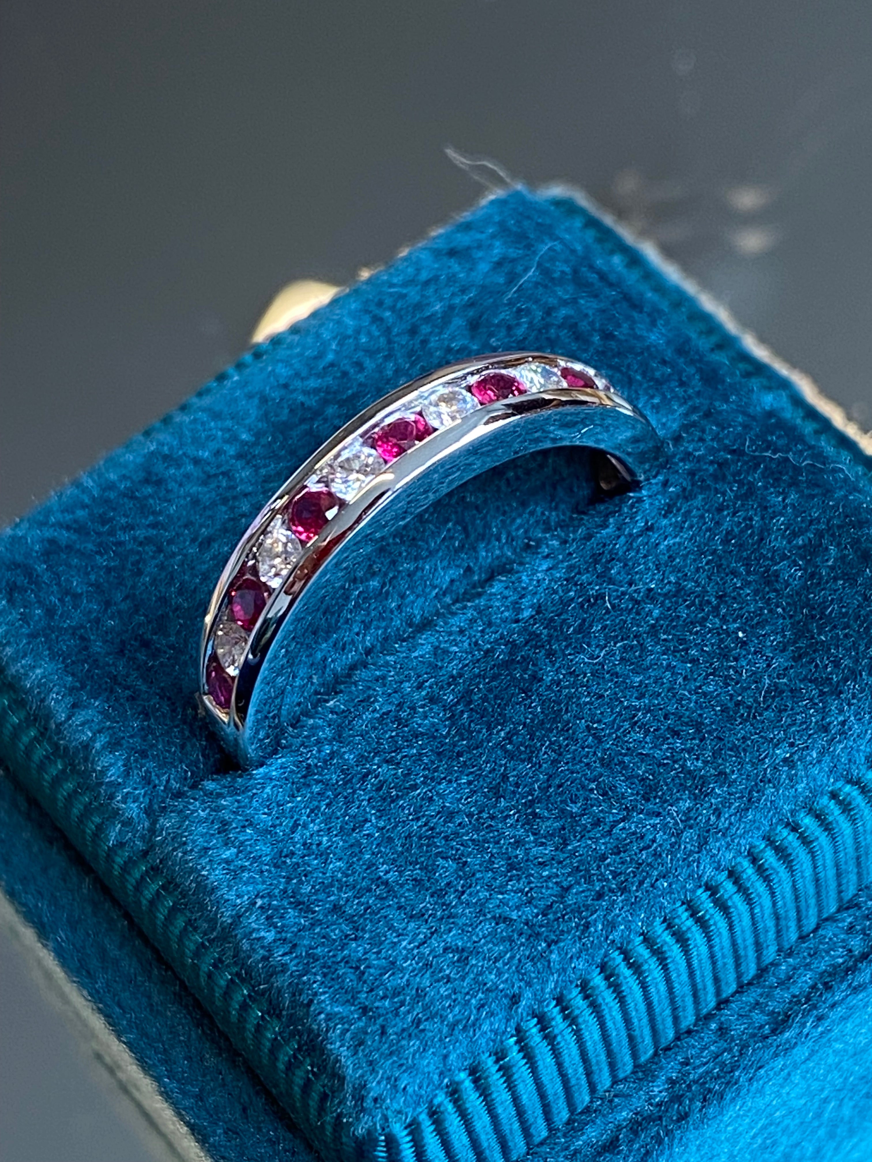 Ruby and Natural Diamond Channel Set Half Eternity Eternity Ring in Platinum