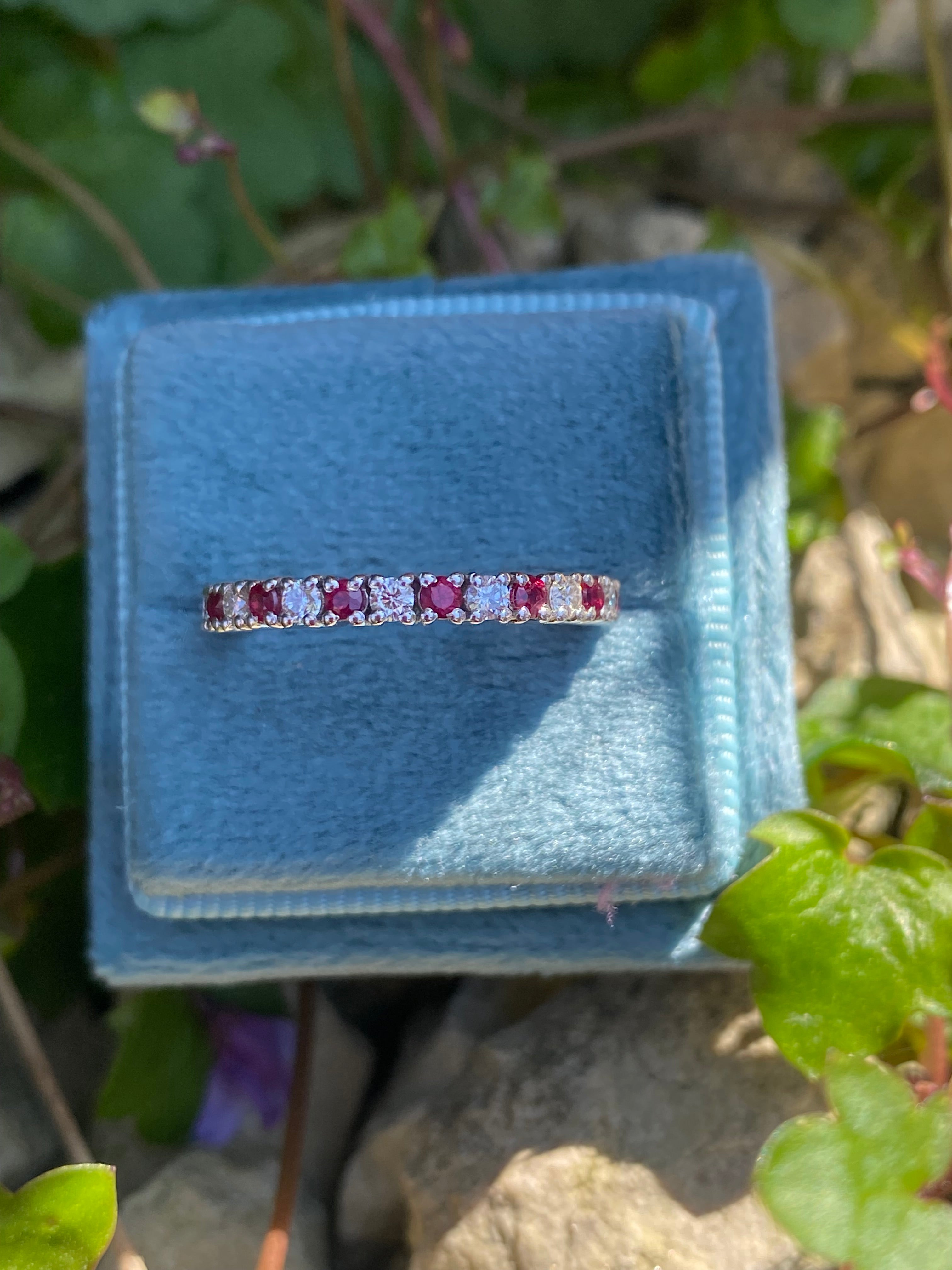 0.47ctw Natural Ruby and Moissanite Eternity Stacking Ring