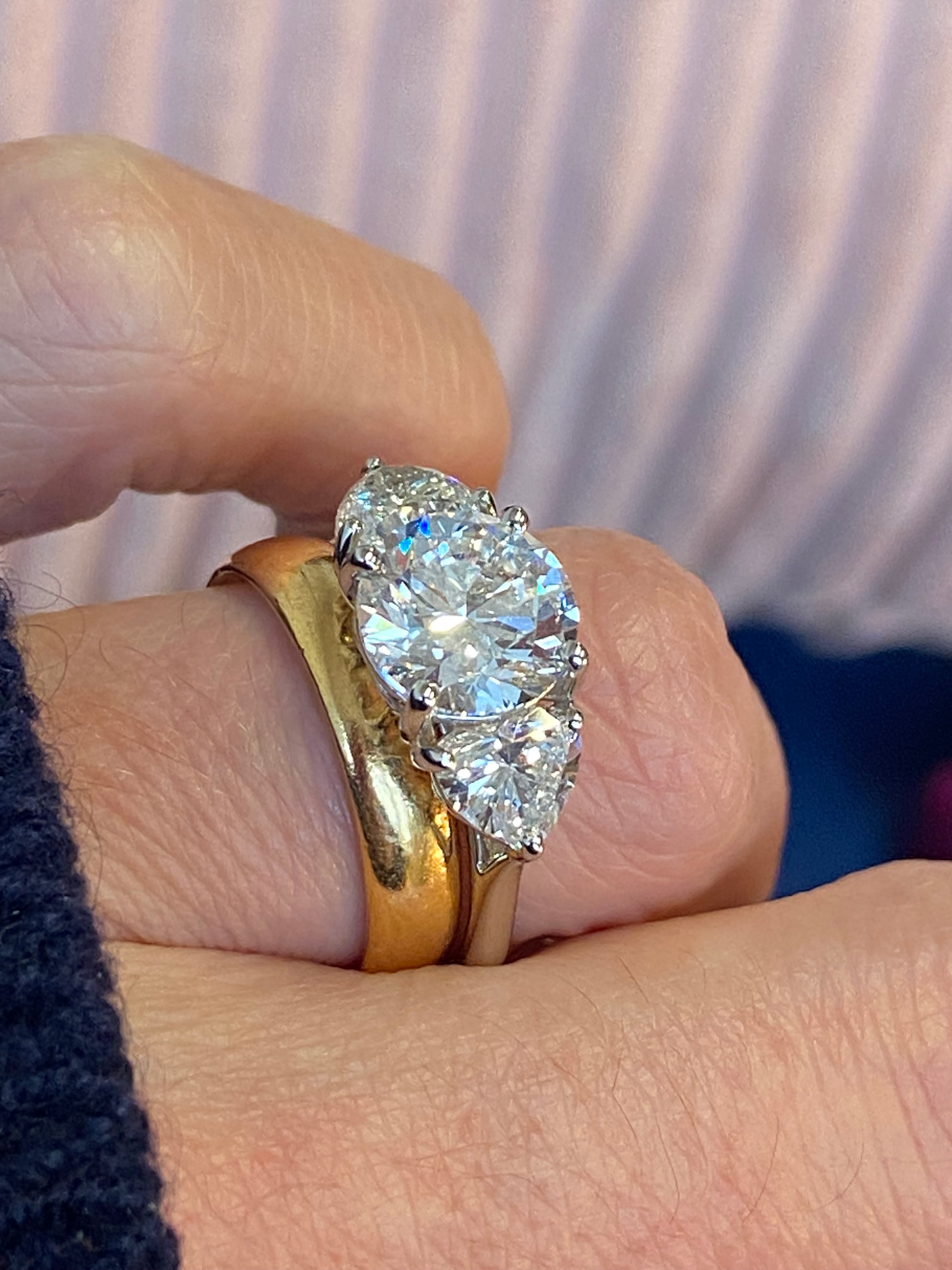 3.80CT + Brilliant Cut Oval and Heart Lab Grown Diamond Three Stone Engagement Ring, D Colour / VS Clarity in Platinum