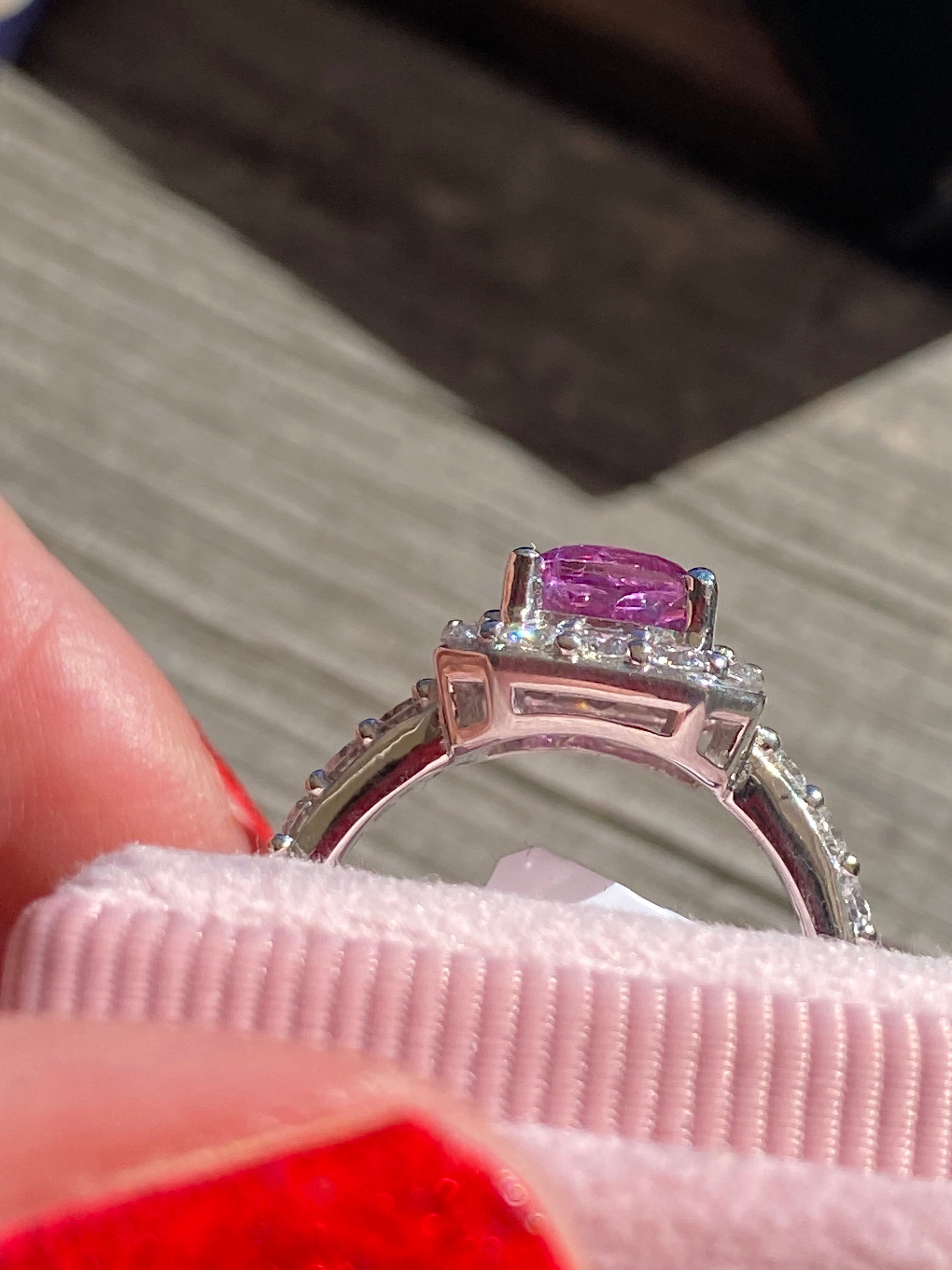 3.08 CTW Cushion Cut Pink Sapphire and Natural Diamond Art Deco Style Ring in Platinum