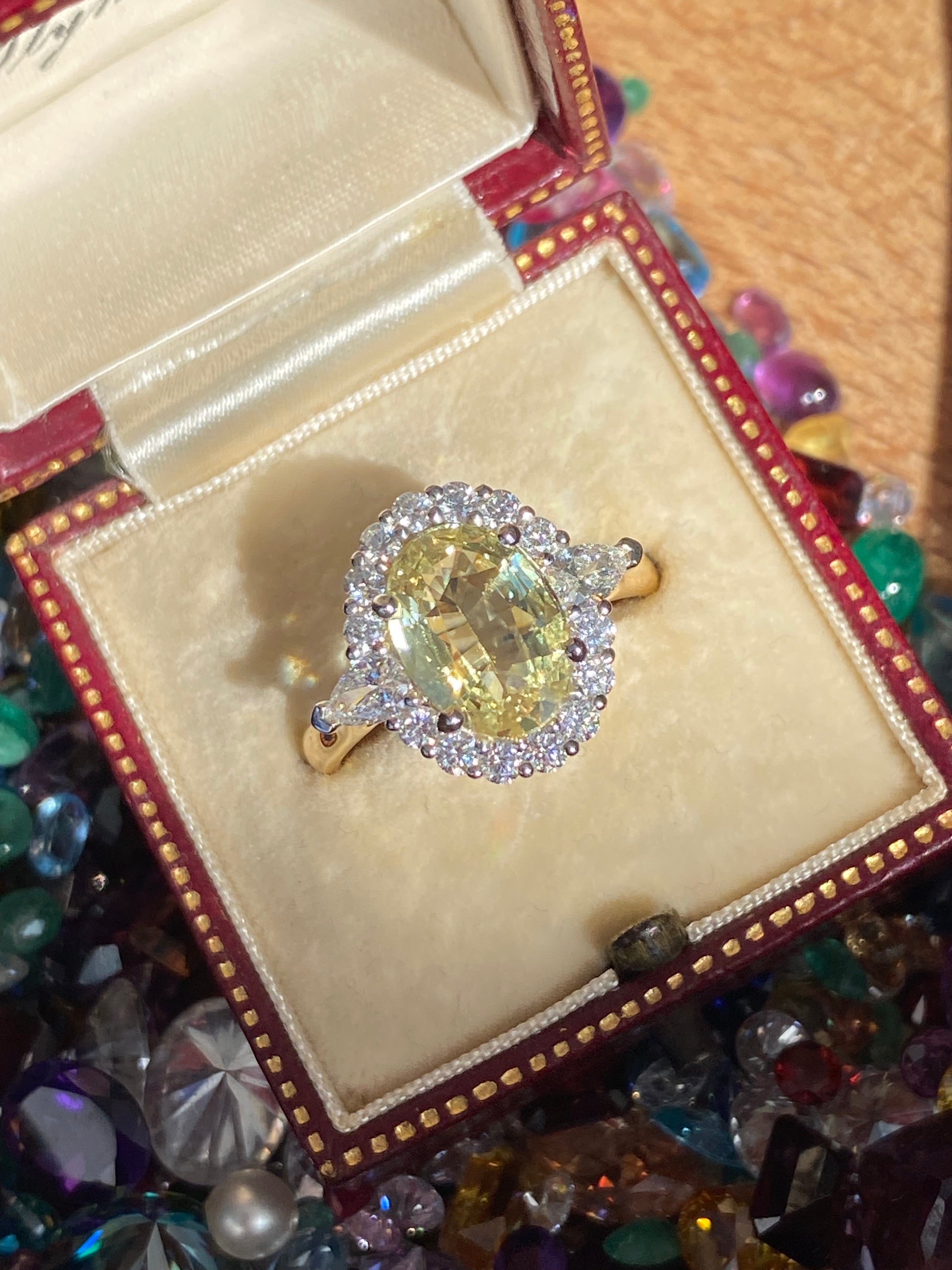 3.73 CTW Yellow Sapphire and Natural Diamond Ring in Platinum and 18ct Yellow Gold