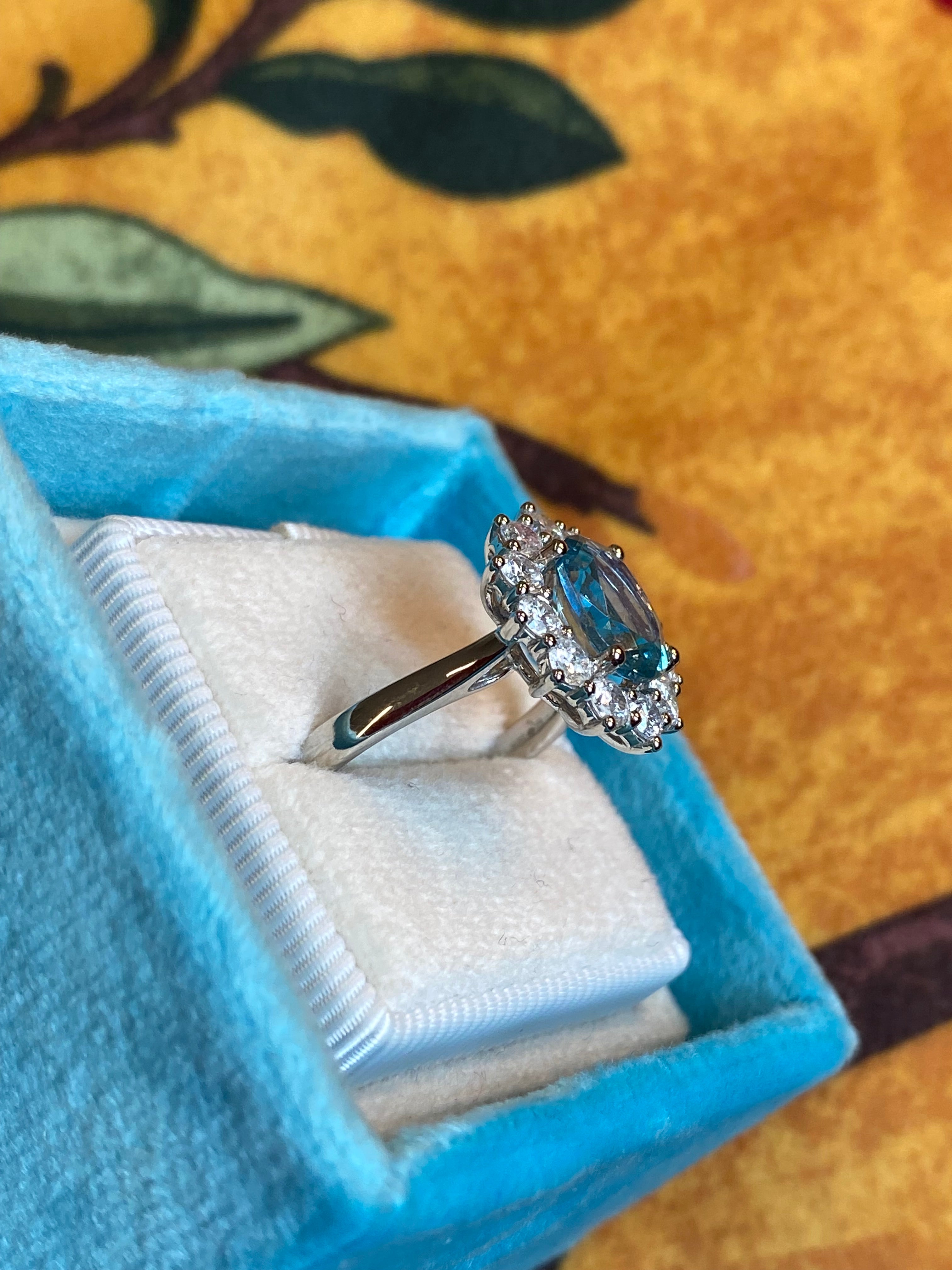 2.68 CTW Oval Cut Aquamarine and Natural Diamond Halo Engagement Ring in Platinum
