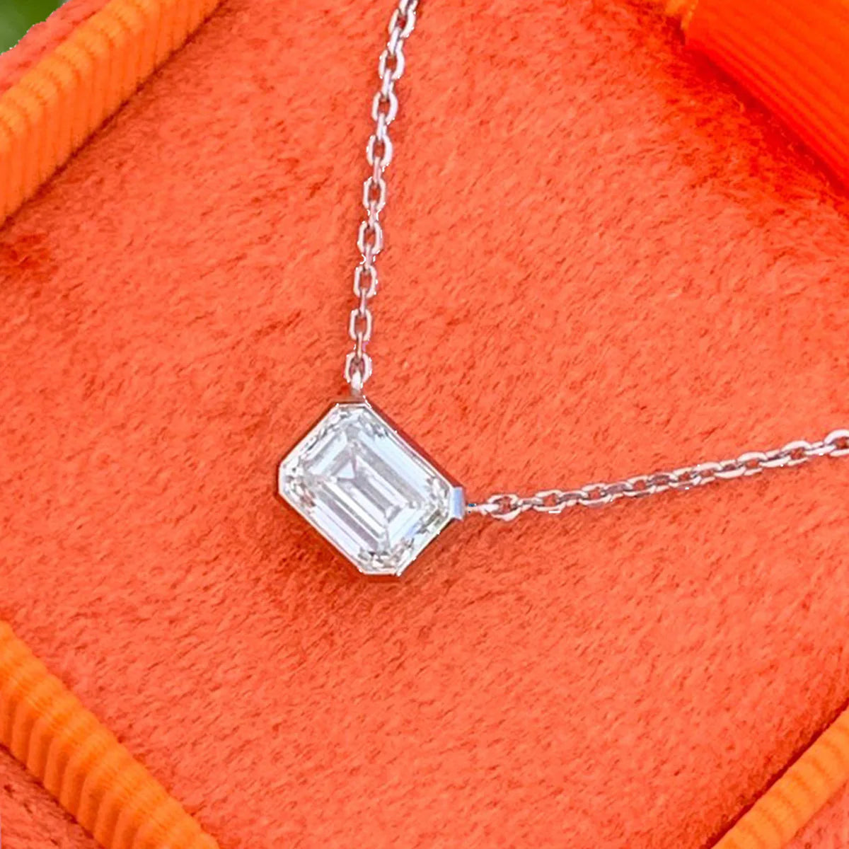 Heritage 2.00 CT + Emerald Cut Lab Grown Diamond East West Necklace, at Least F Colour / VVS Clarity