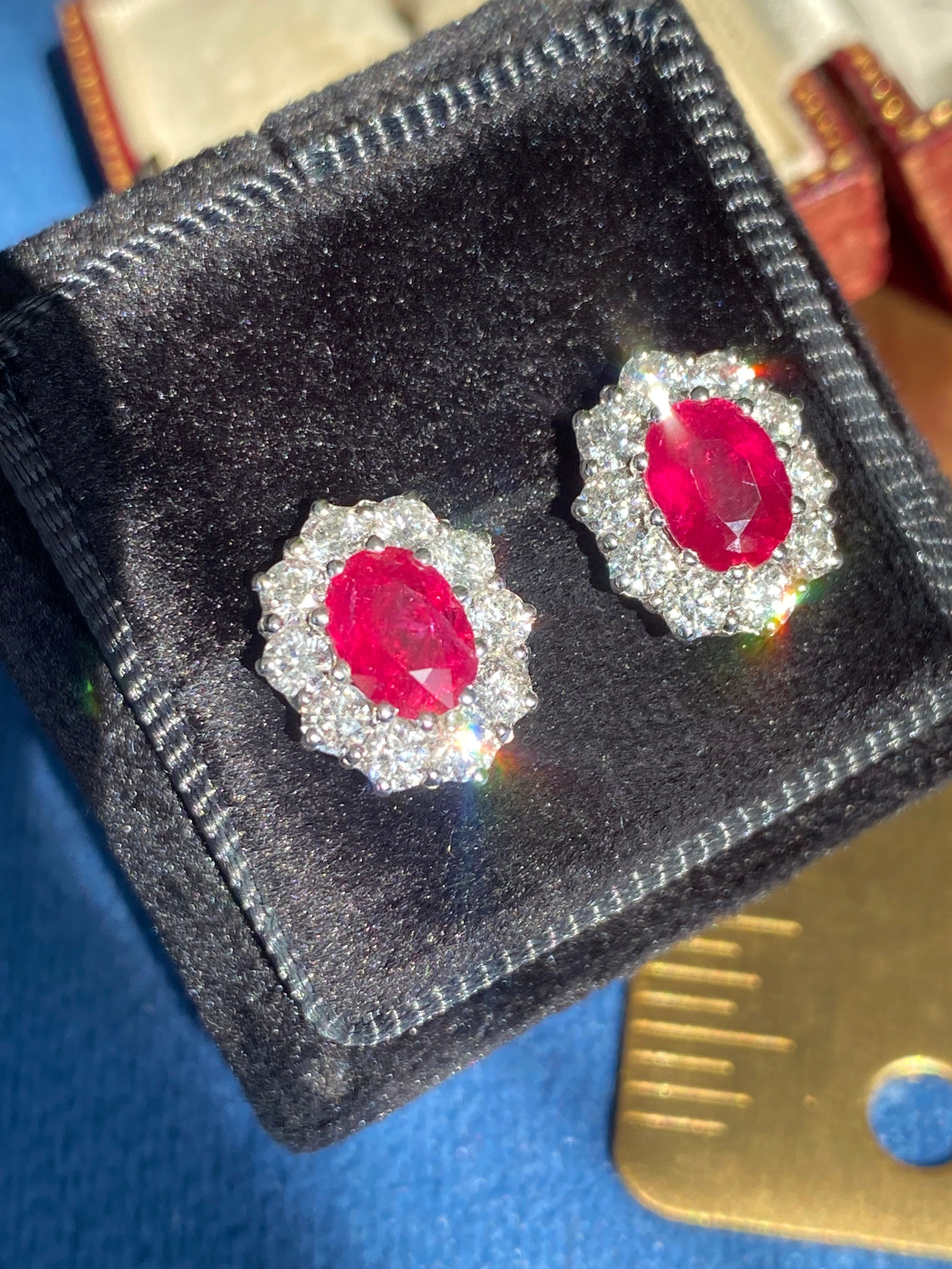 3.37 CTW Ruby and Natural Diamond Stud Earrings in 18ct White Gold