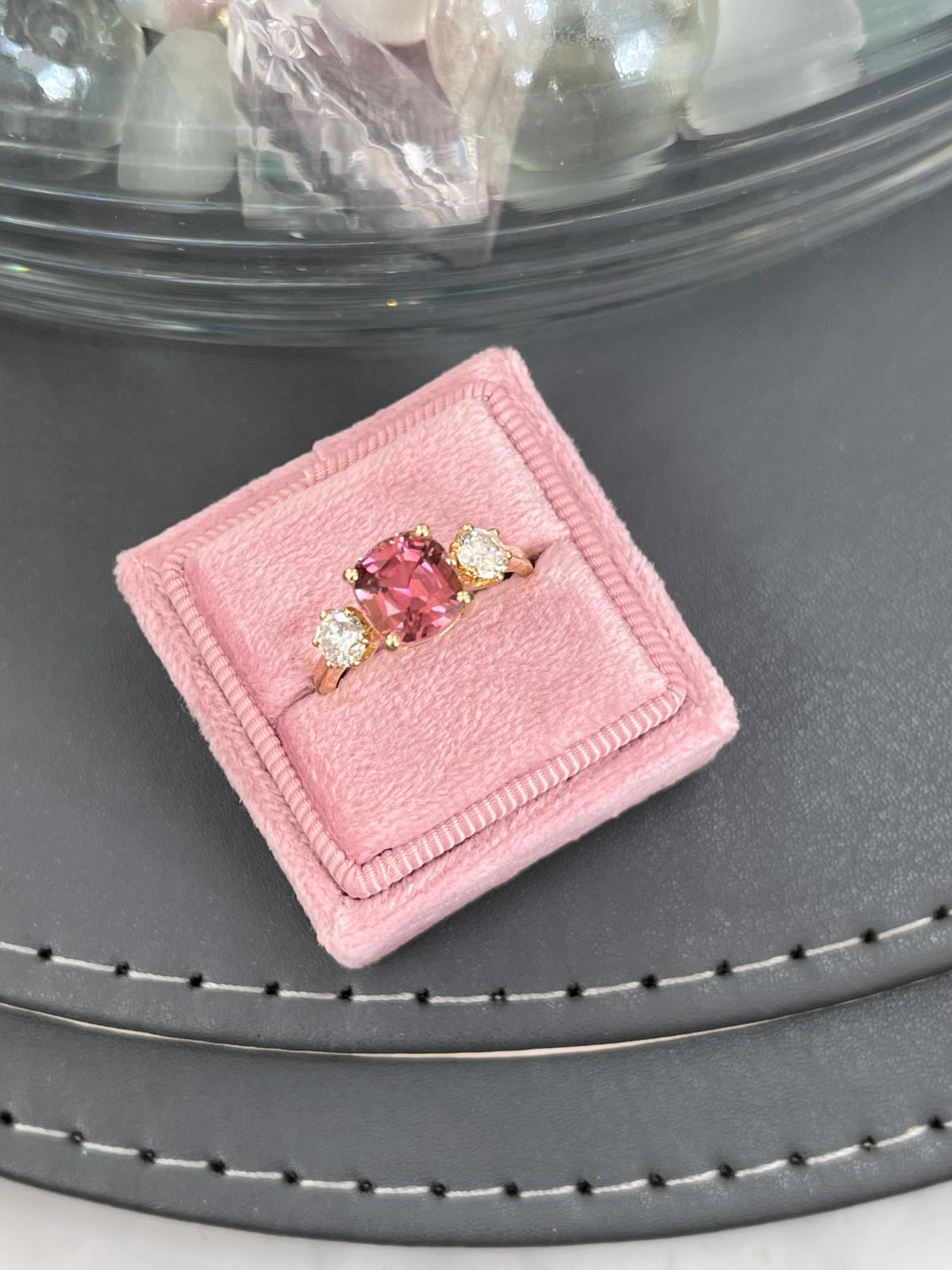 3.12ctw Pink Tourmaline and Natural Diamond Three Stone Ring in 18ct Yellow Gold