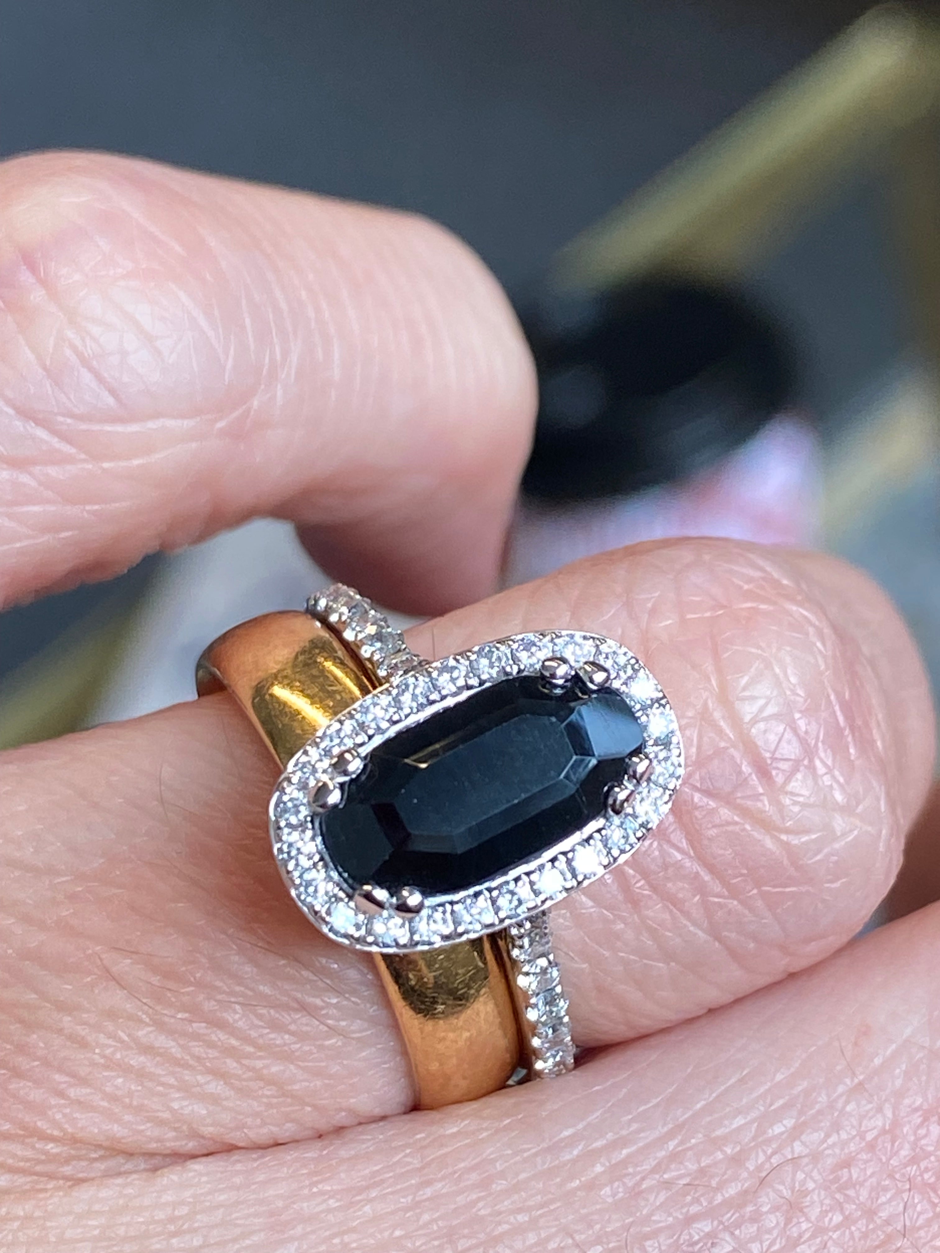 2.85 Carat Black Sapphire and Natural Diamond Ring in 9ct White Gold
