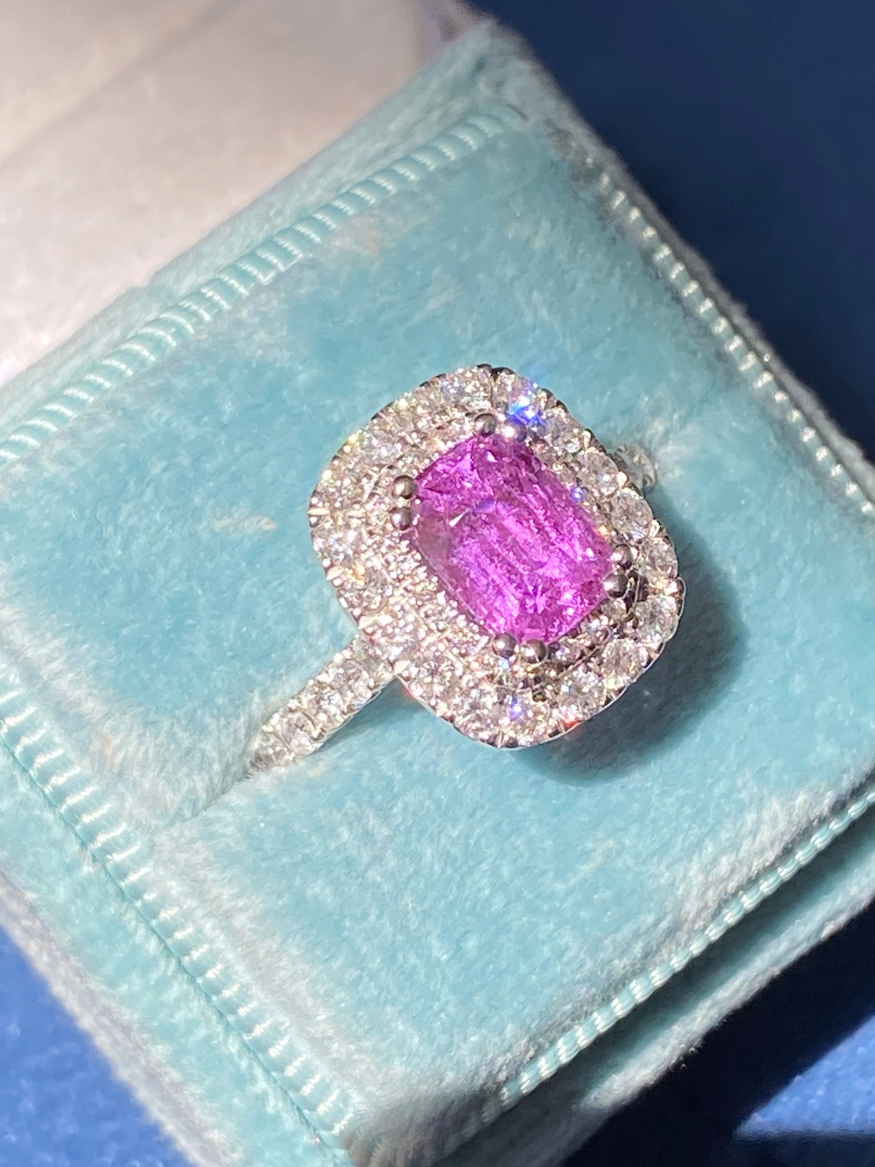 1.95 Carat Purple Sapphire and 0.97ctw Natural Diamond Halo Ring in Platinum