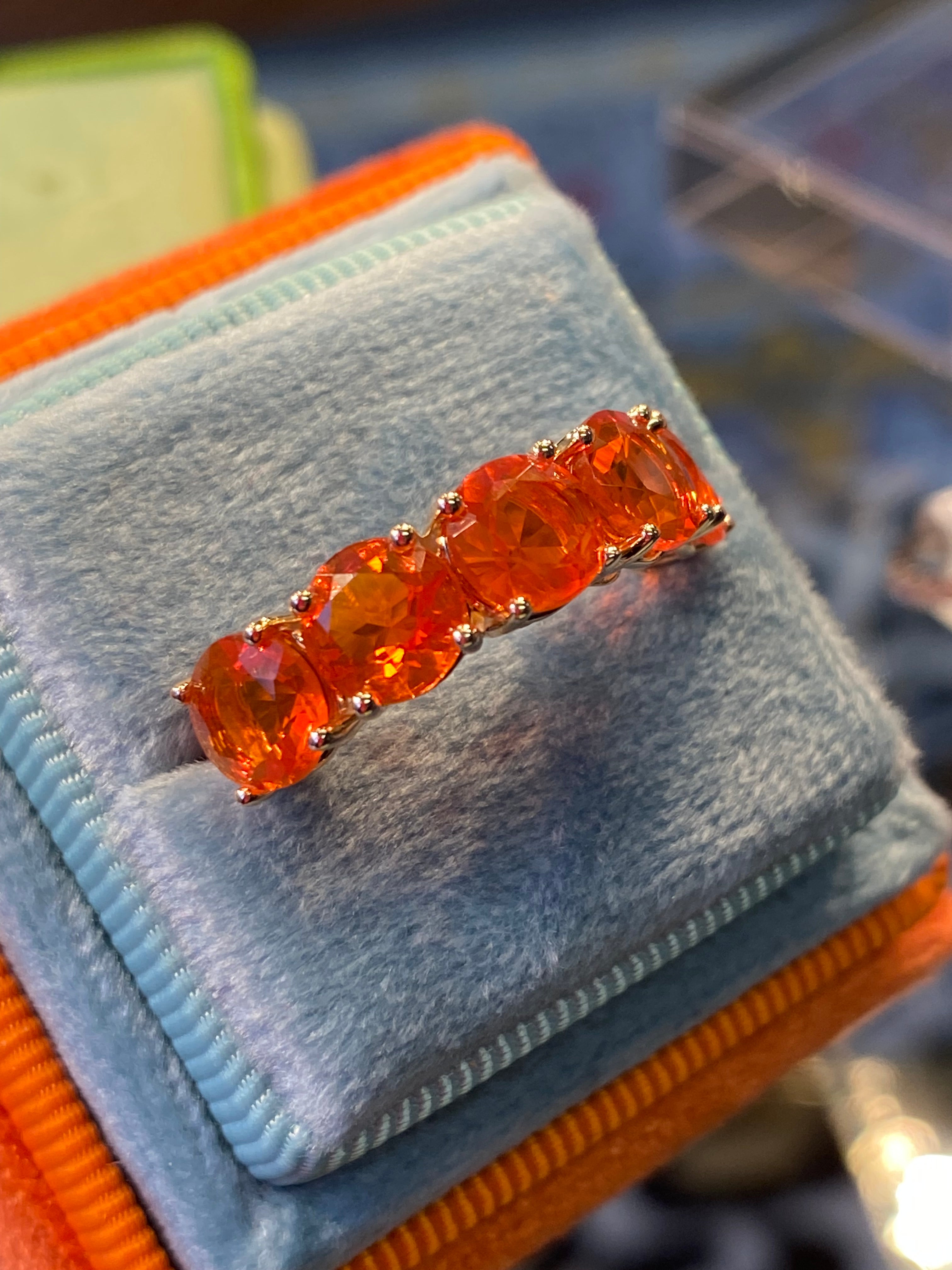 3.04 CTW Fire Opal Five Stone Ring in 9ct Yellow Gold