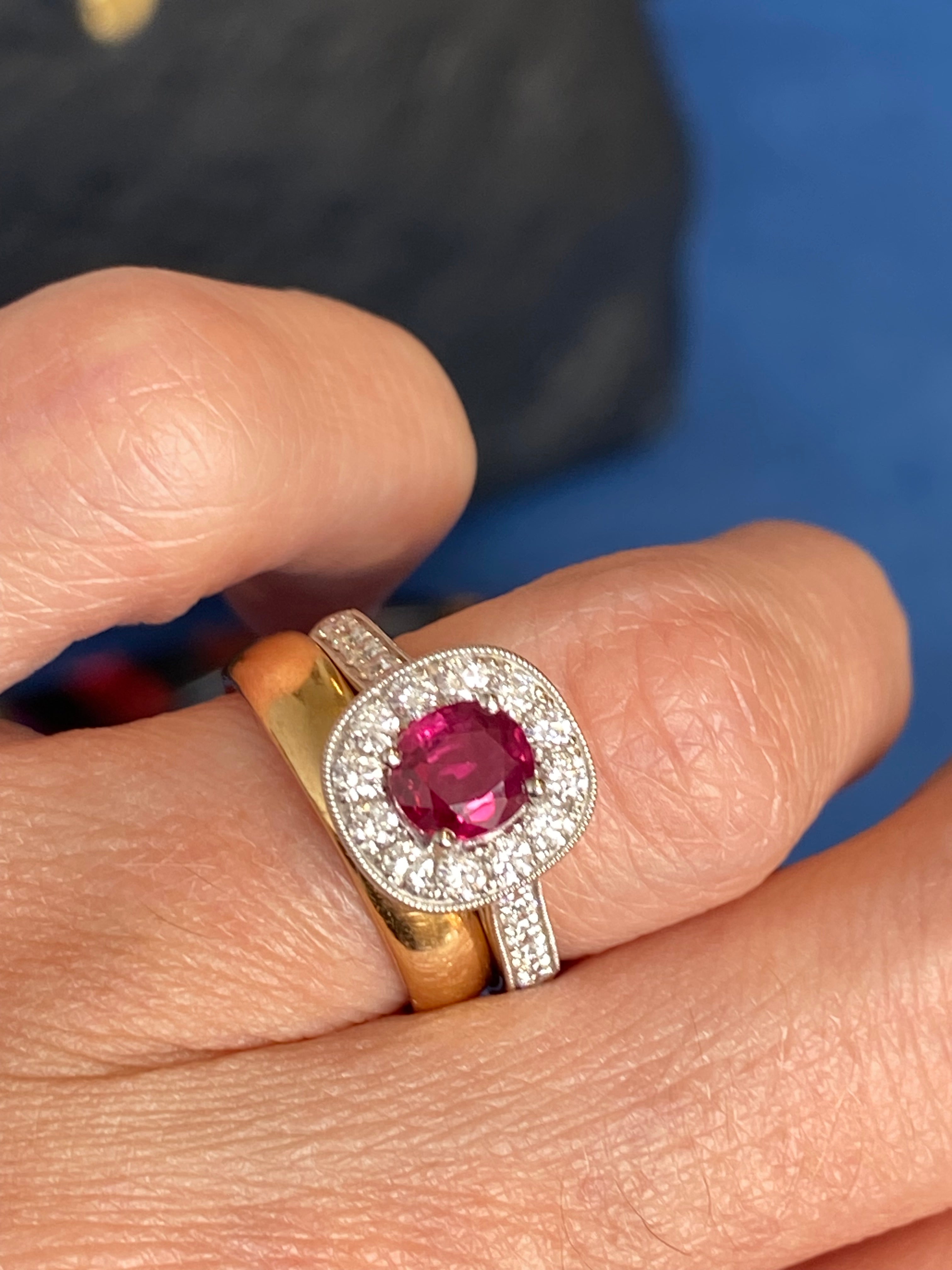 1.89 CTW Oval-Cut Ruby and Natural Diamond Halo Ring in Platinum