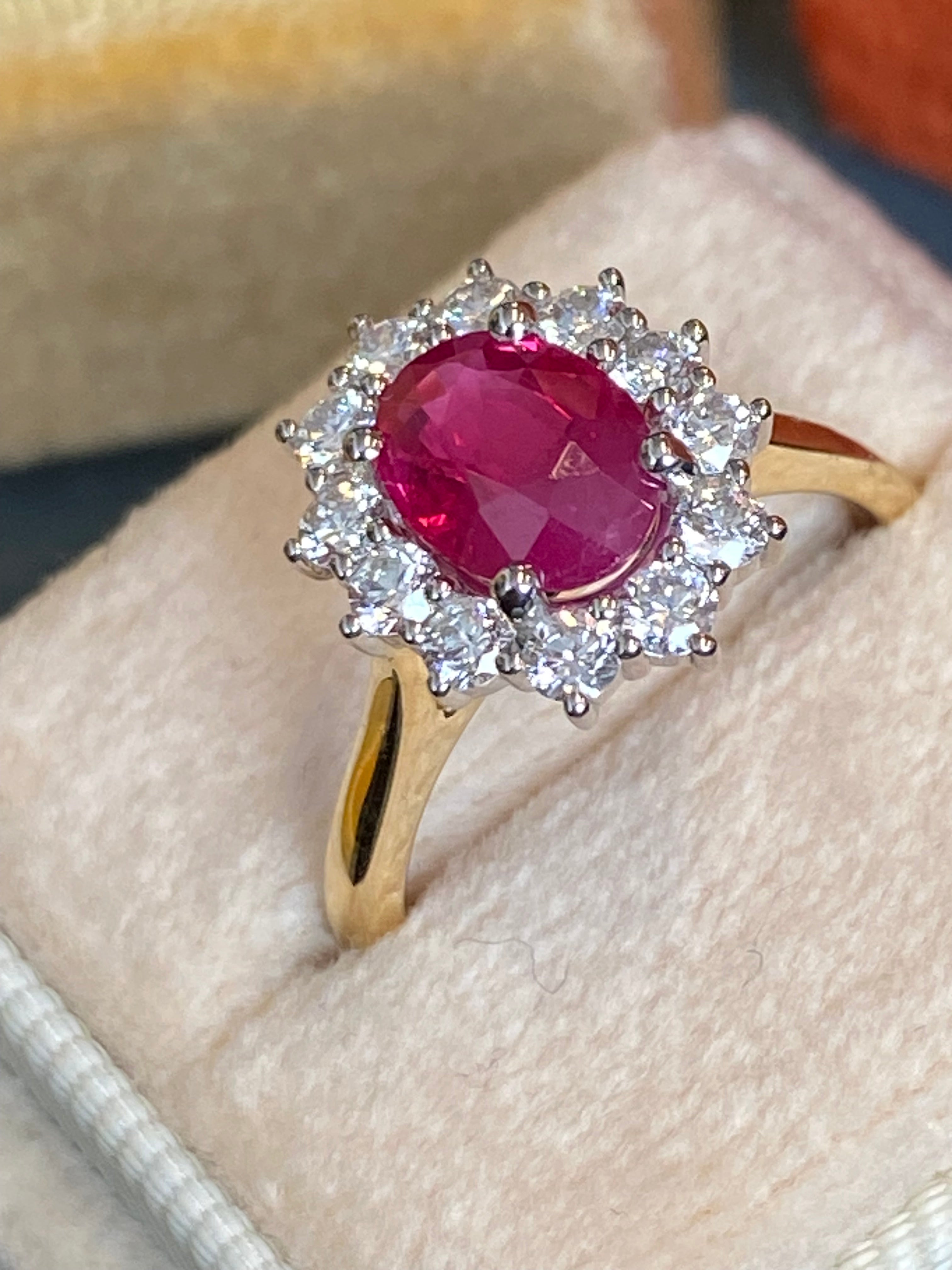Breathtaking Ruby and Natural Diamond Halo Ring in Platinum and 18ct Yellow Gold