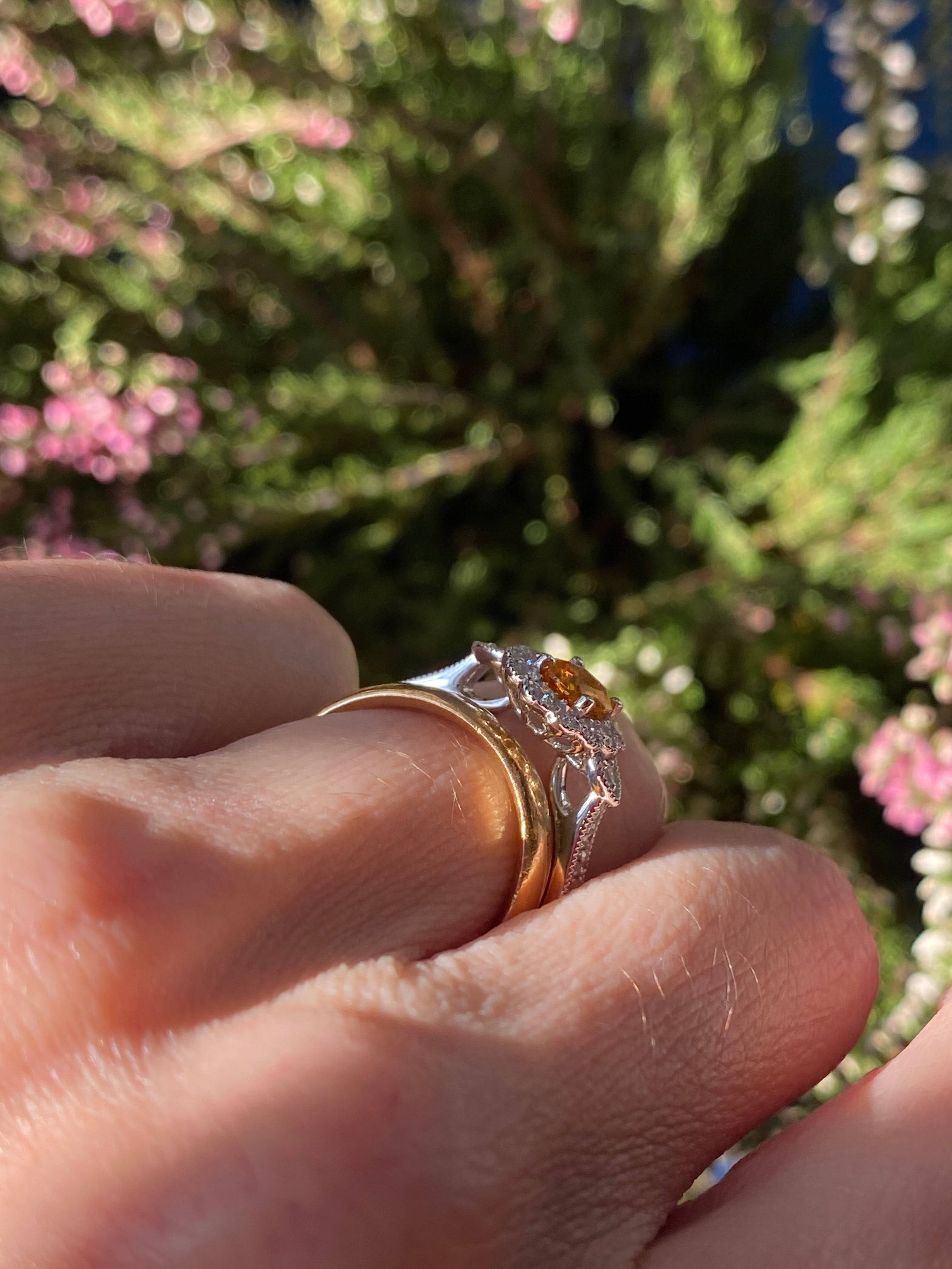 1.20ctw Orangey Yellow Sapphire and Natural Diamond Halo Ring in Platinum