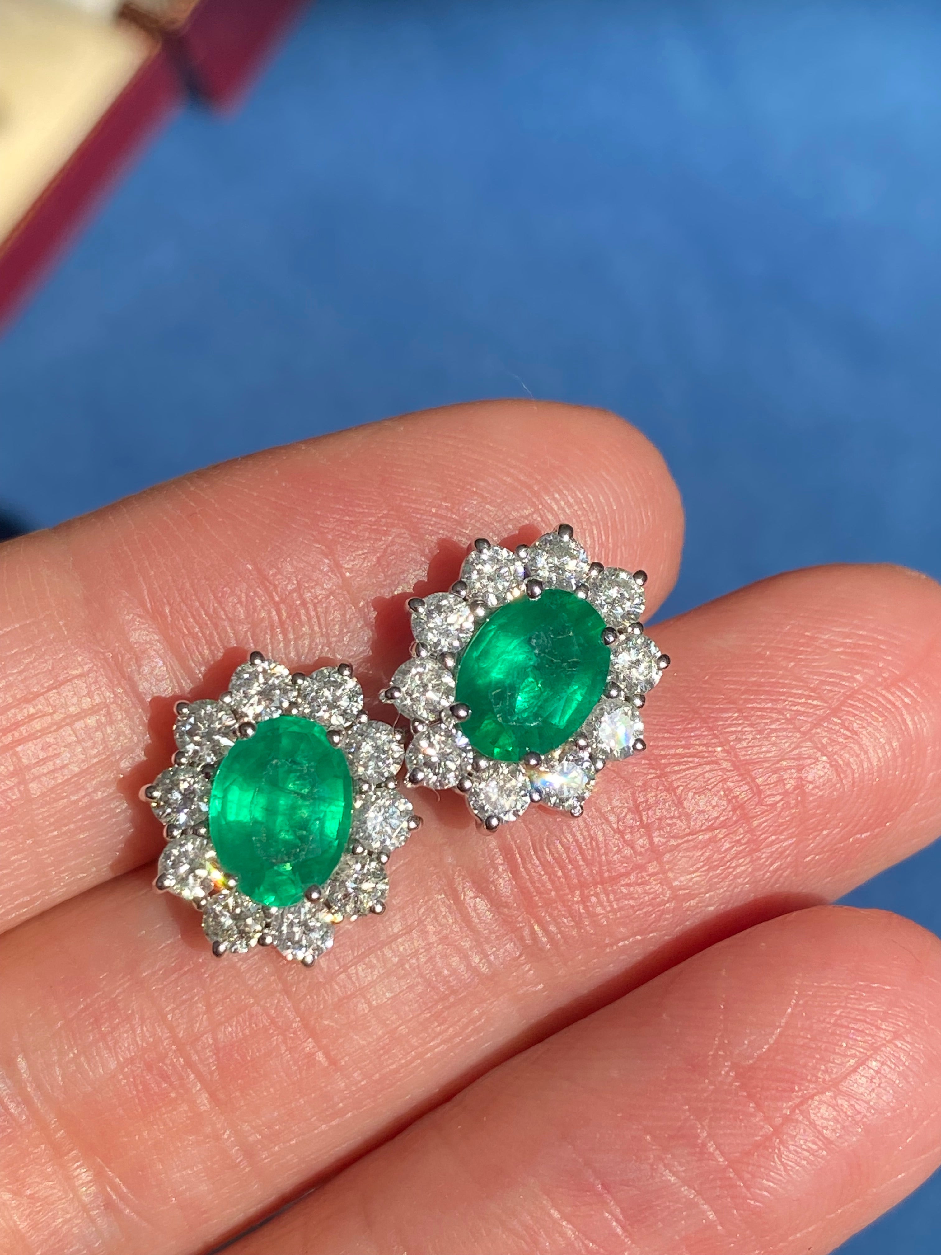 Extraordinary 3.65 CTW Emerald Earrings in 18ct White Gold