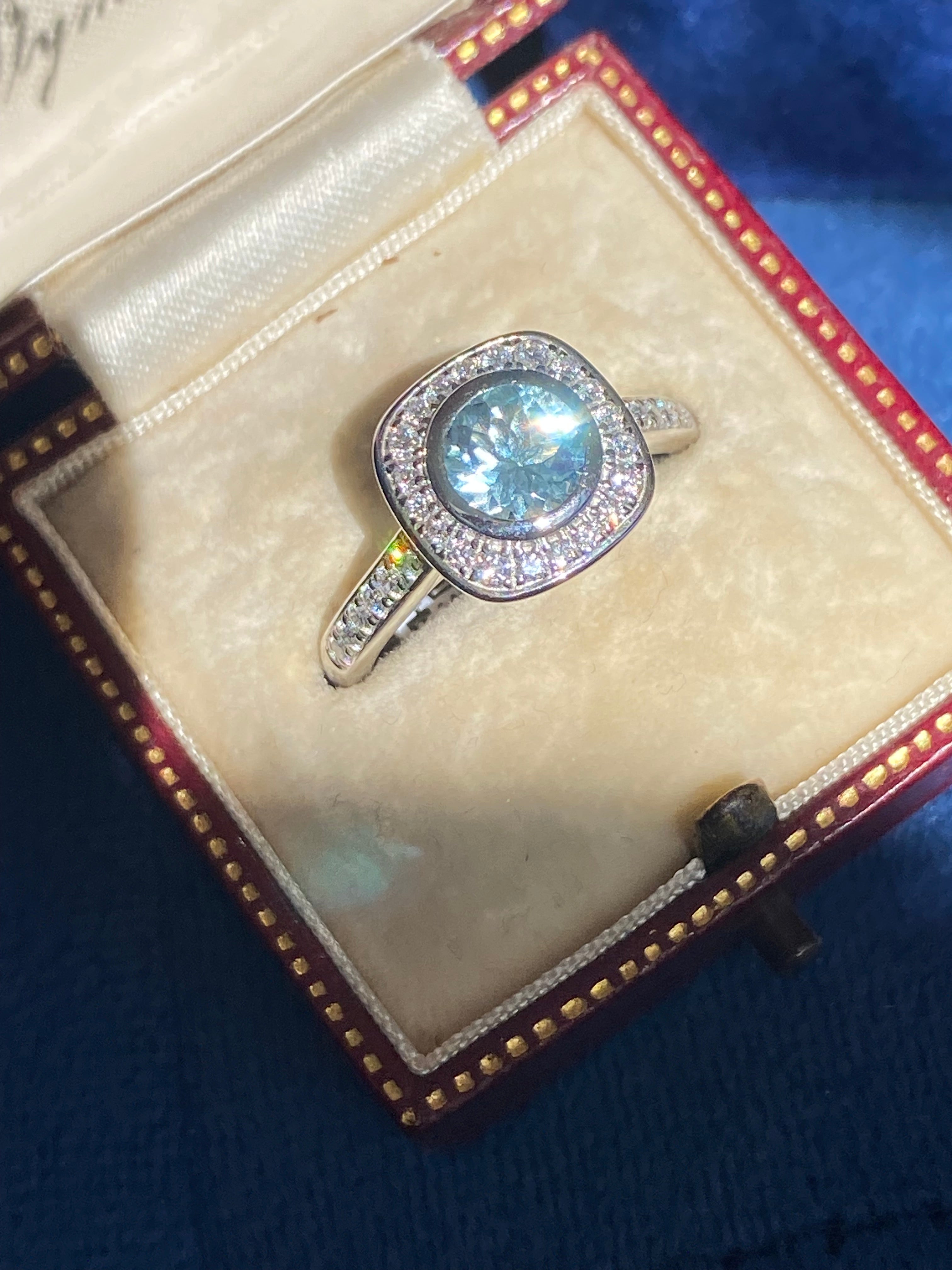 1.11 CTW Aquamarine and Natural Diamond Ring in Platinum
