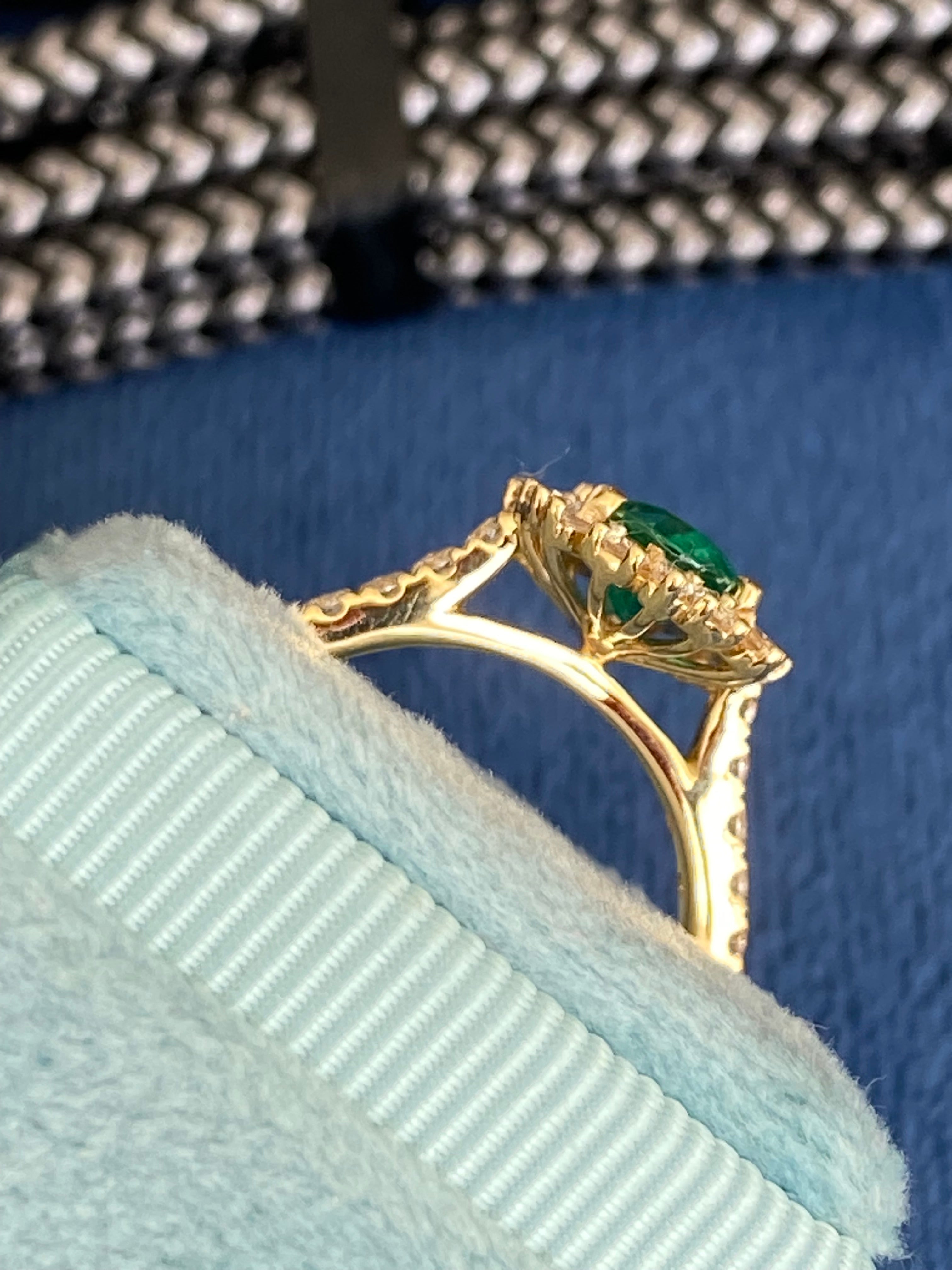 1.76 CTW Oval Cut Emerald and Natural Diamond Ring in 18ct Yellow Gold