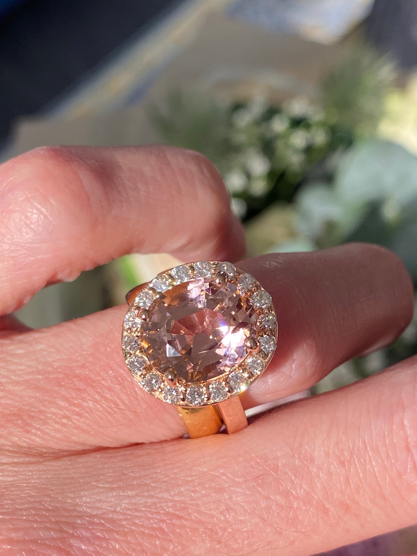 6.00 Carat Oval-Cut Pink Tourmaline and Diamond Halo Ring in 18ct Rose Gold