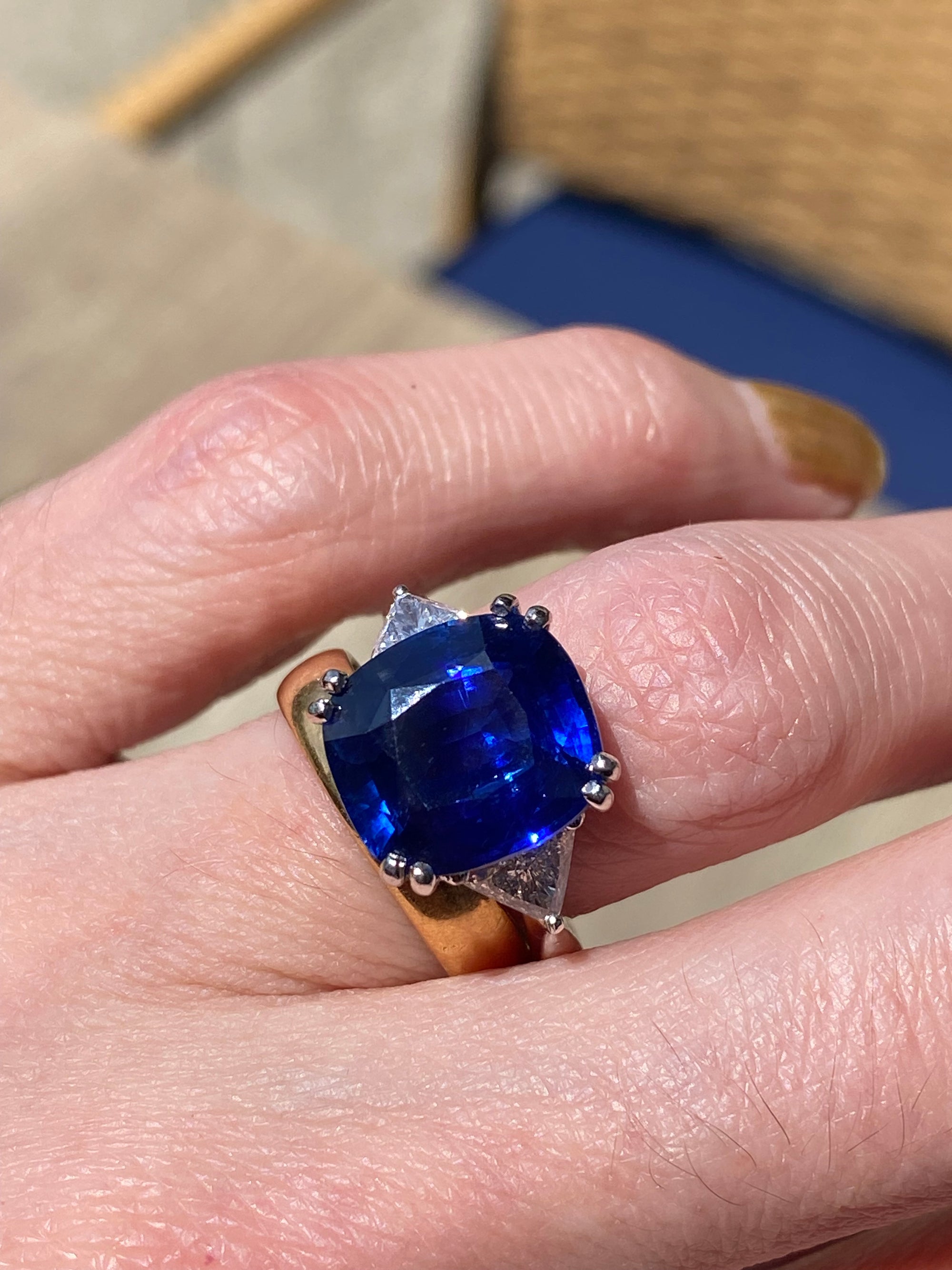7.82 Carat GIA Certified Blue Ceylon Sapphire and Natural Diamond Engagement Ring in Platinum