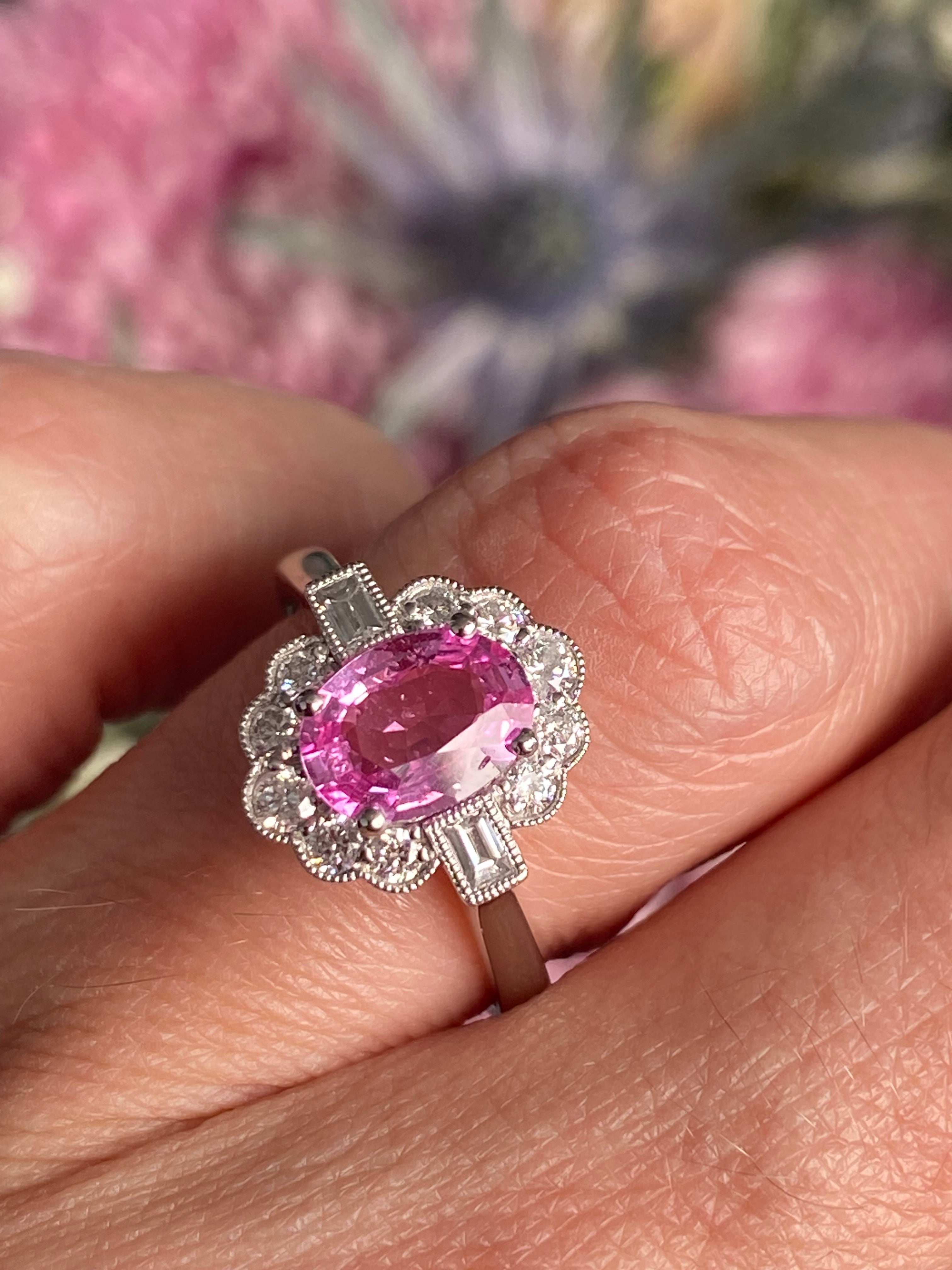 1.76 CTW Pink Sapphire and Diamond Art Deco Style Ring in Platinum