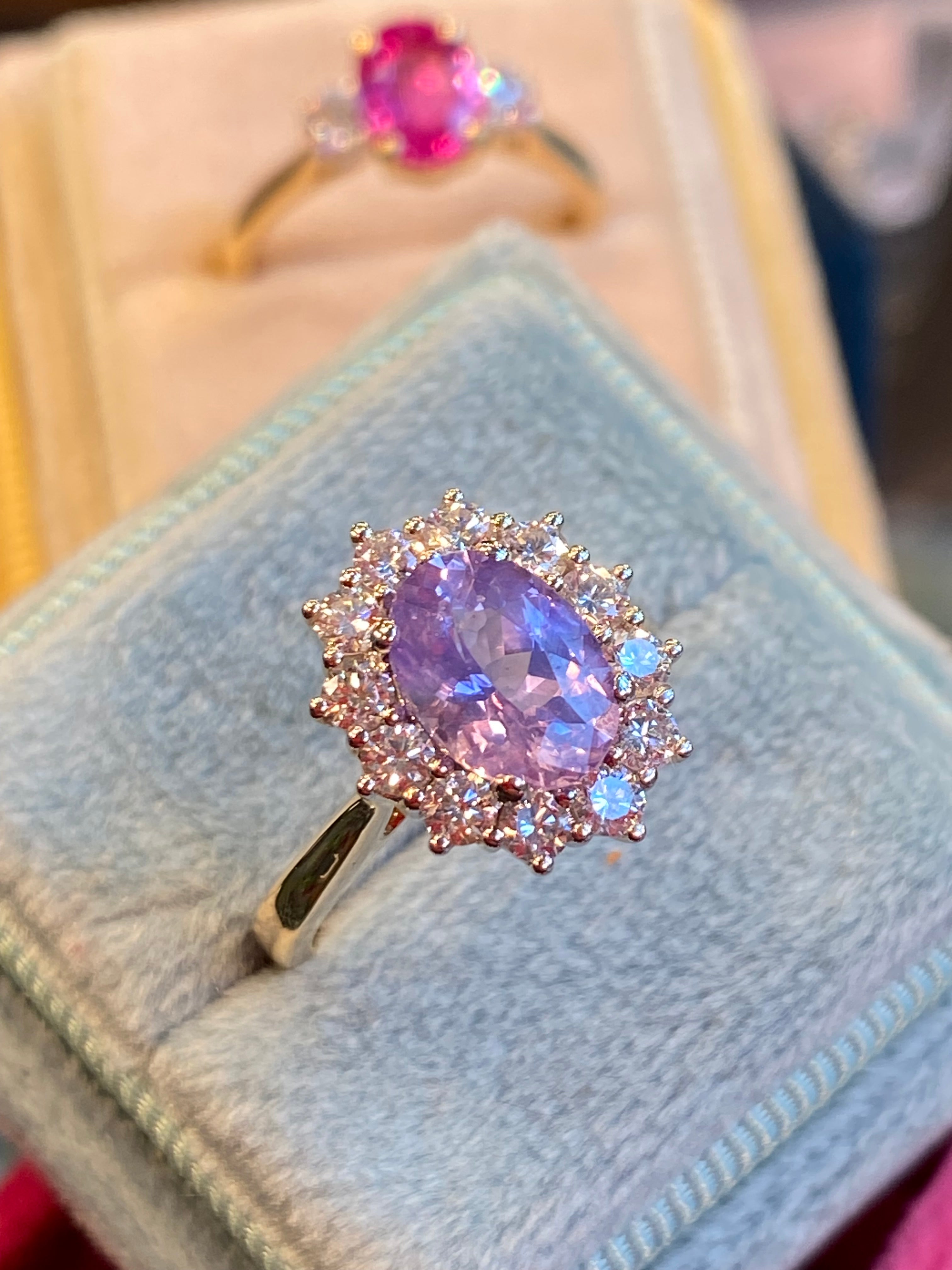 2.43 CTW No Heat Lilac Sapphire and Natural Diamond Ring in Platinum and 18ct Yellow Gold