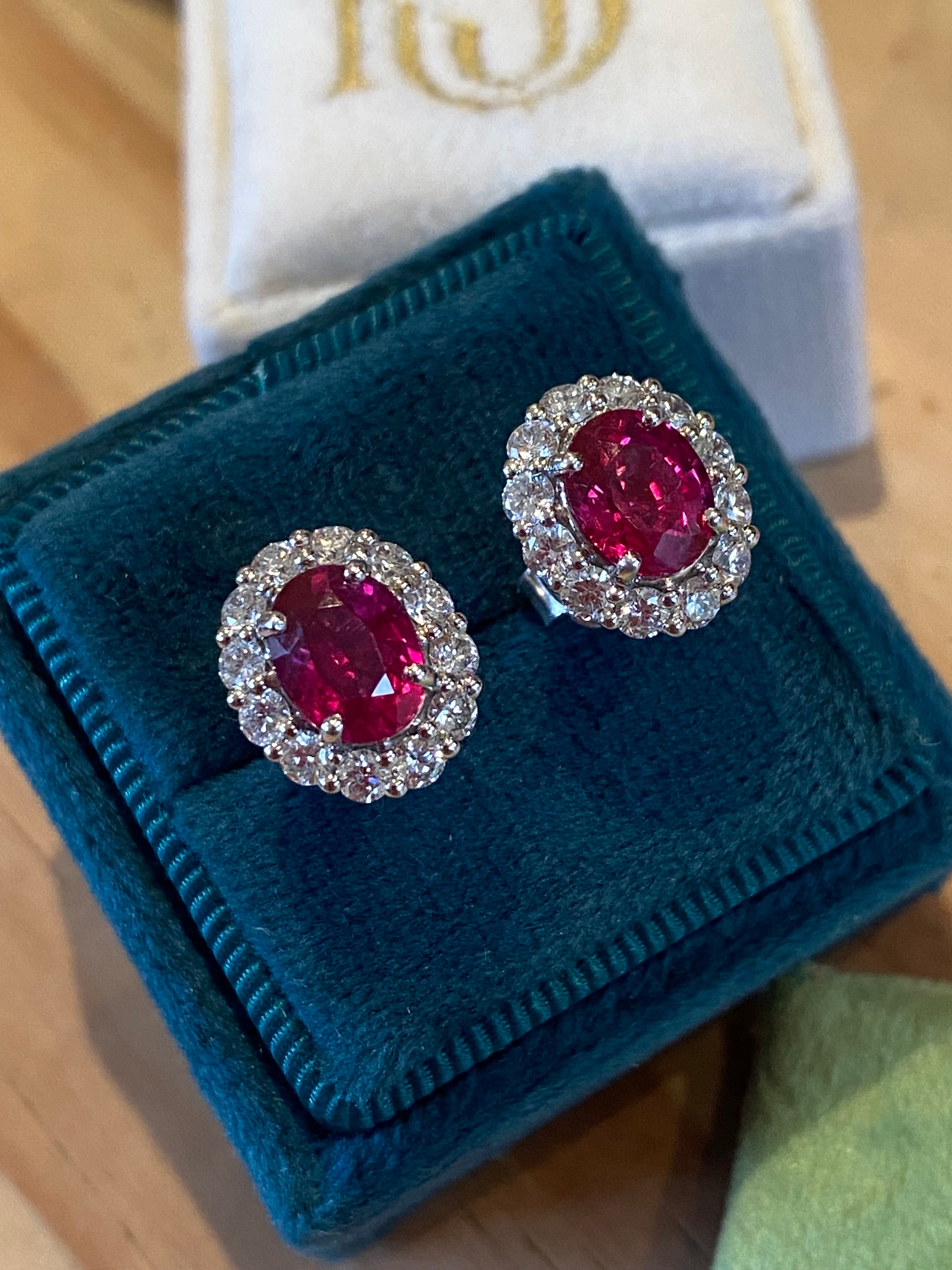 4.27 CTW Certified No Heat Ruby and Natural Diamond Stud Earrings in 18ct White Gold