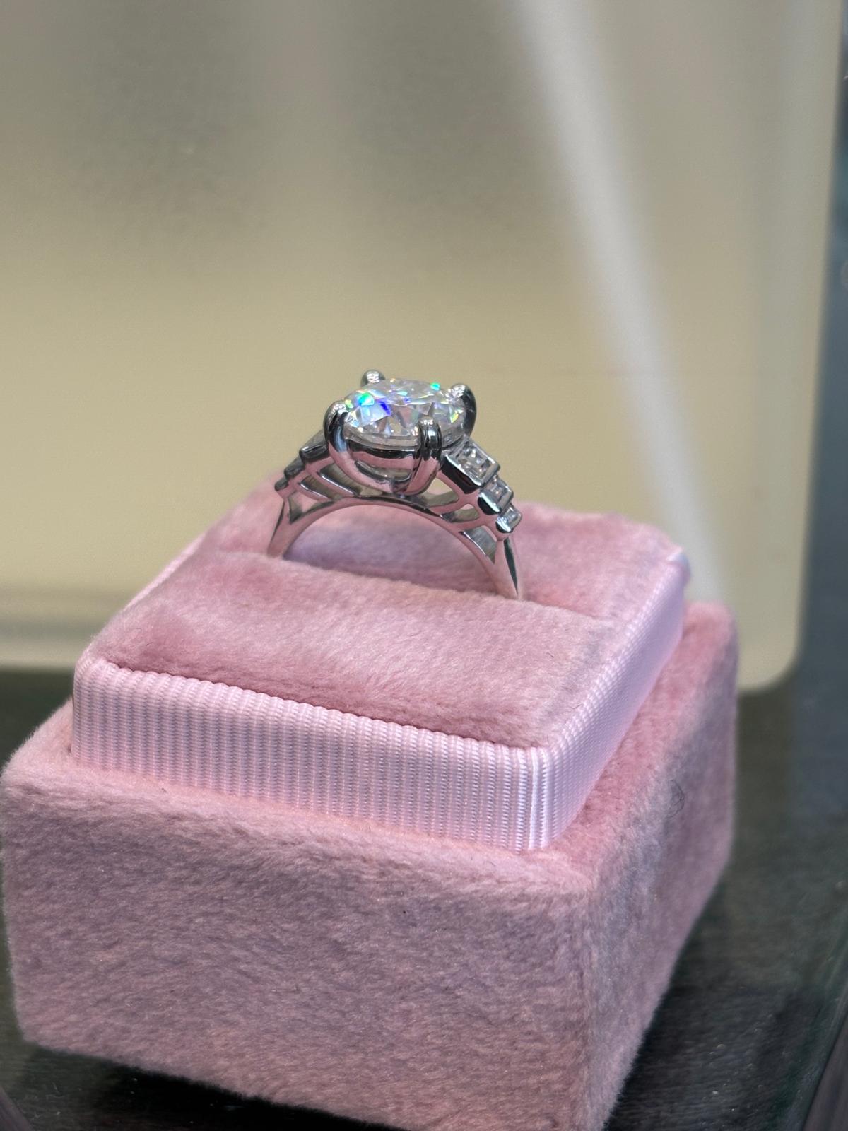 3.00 CTW Moissanite Art Deco Style Engagement Ring