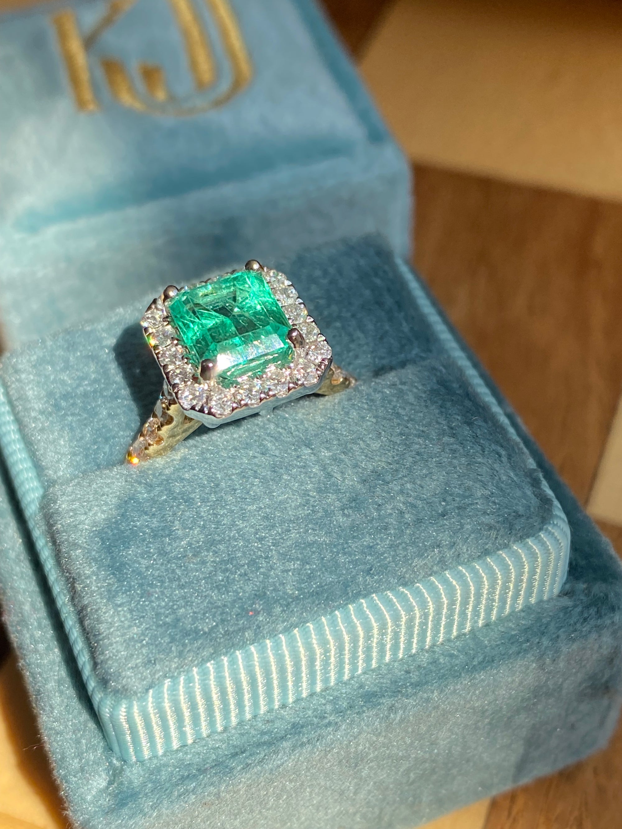 1.64 Carat Colombian Emerald and Natural Diamond Ring in 18ct White and Yellow Gold