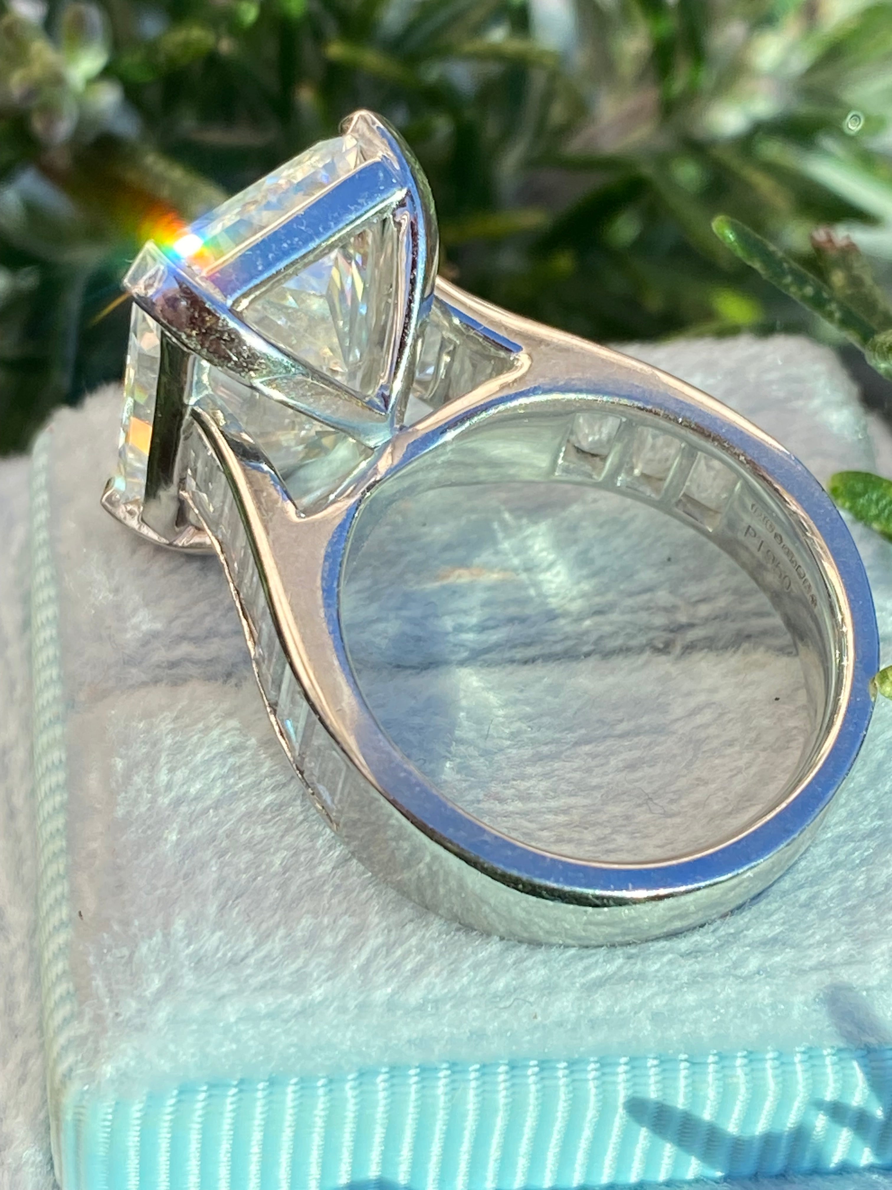 10.02 Carat Modified Brilliant Cut + 2.10 CTW Baguette Cut Lab Diamond Engagement Ring in Platinum