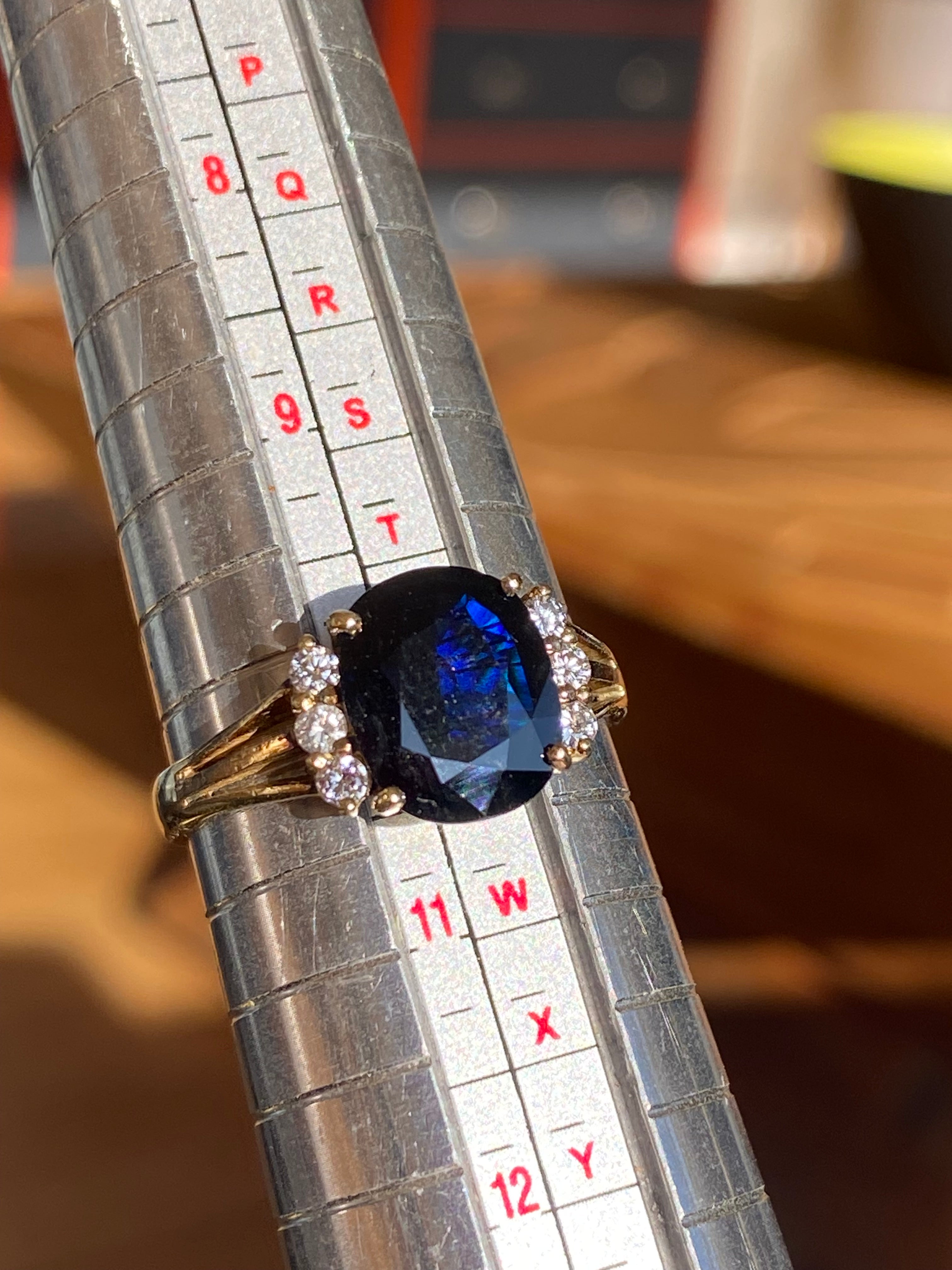 Vintage 3.80 Carat Sapphire and Diamond Ring in 14ct Yellow Gold