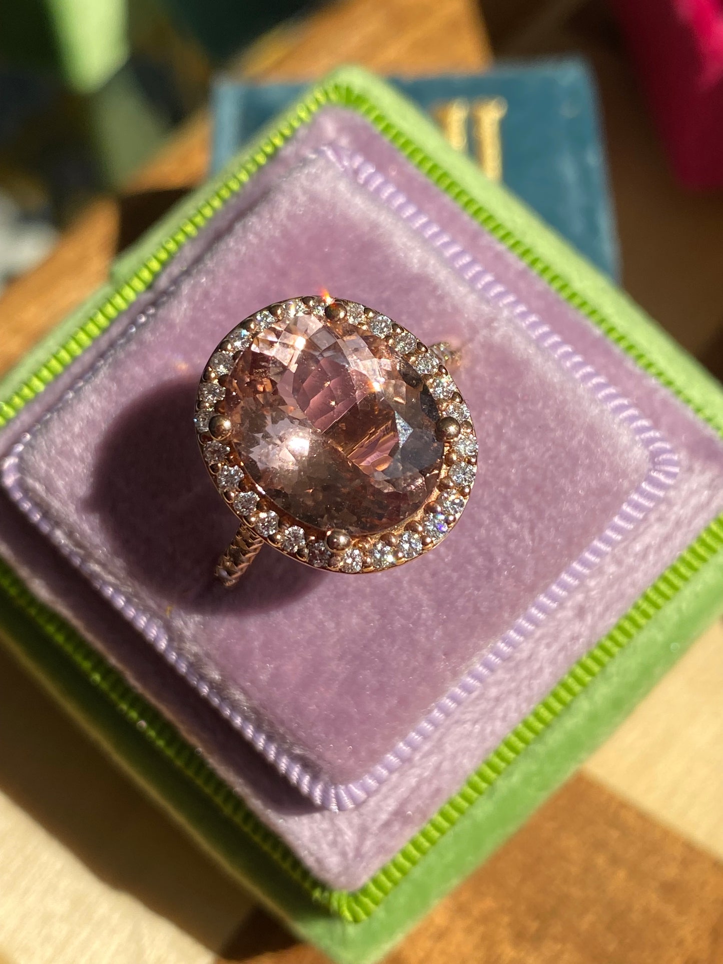 5.46 Carat Morganite and Natural Diamond Ring in 18ct Rose Gold
