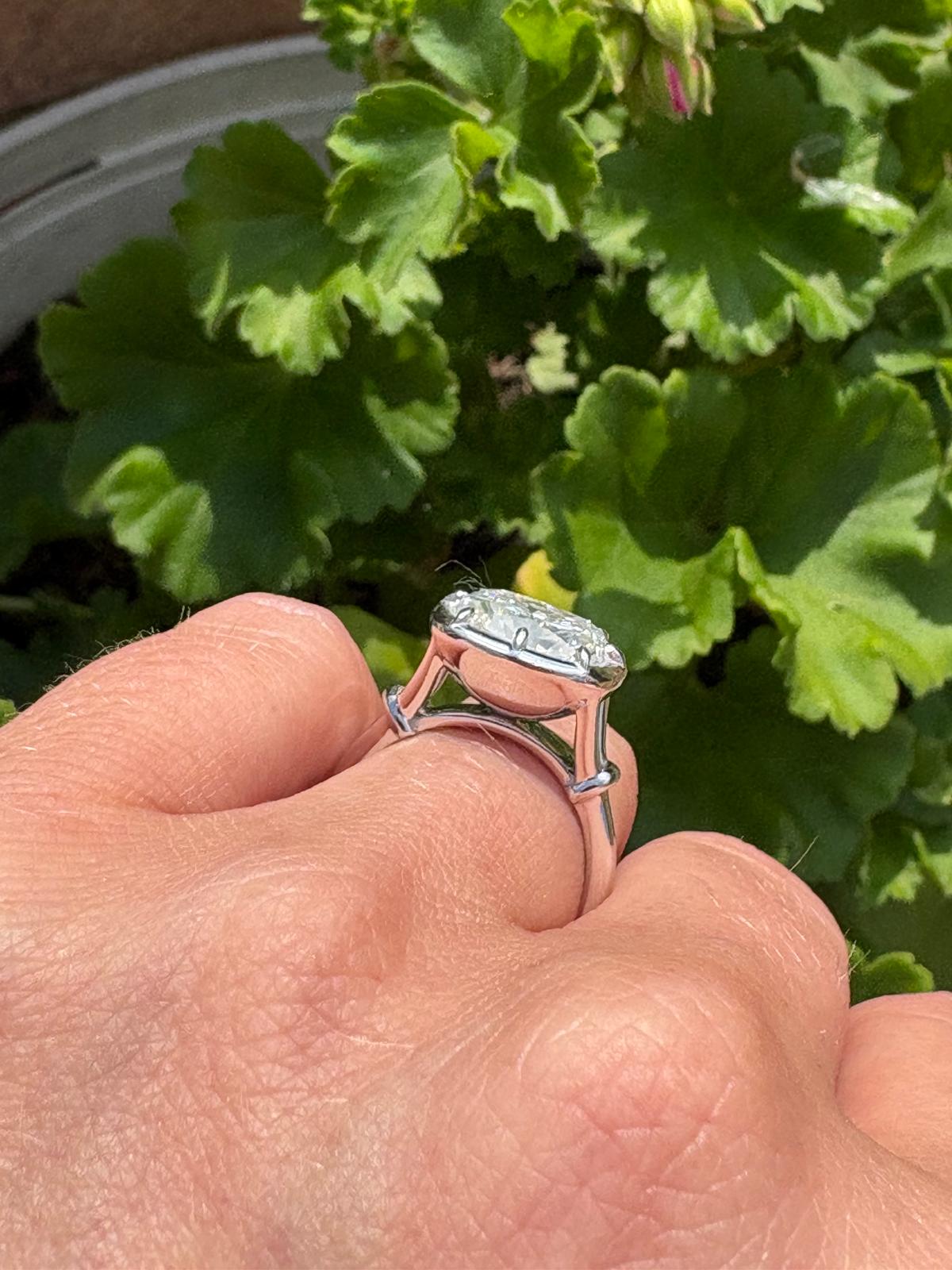 4.00 Carat Georgian Style Button Back Cushion Cut Moissanite East West Solitaire Ring in Sterling Silver