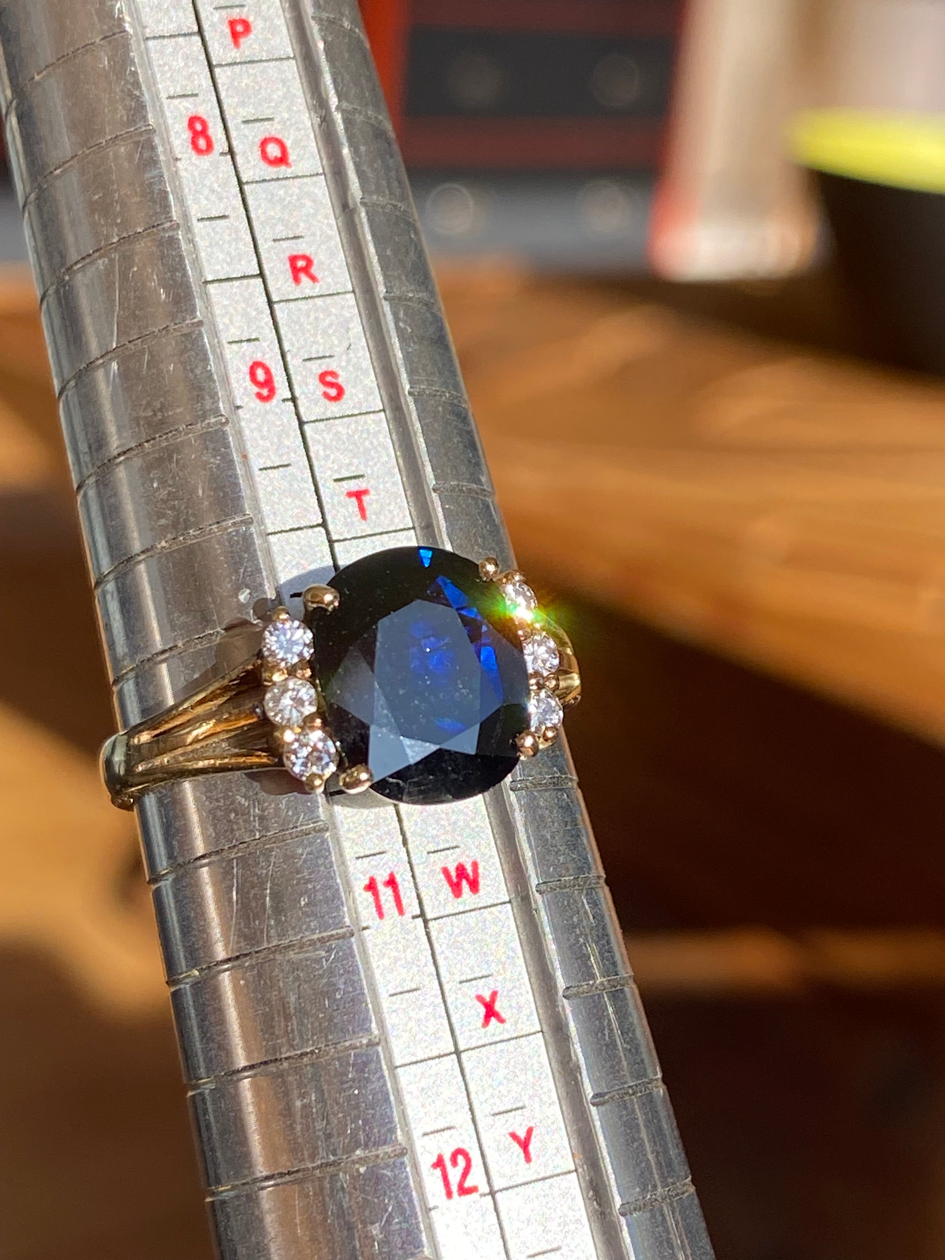 Vintage 3.80 Carat Sapphire and Diamond Ring in 14ct Yellow Gold