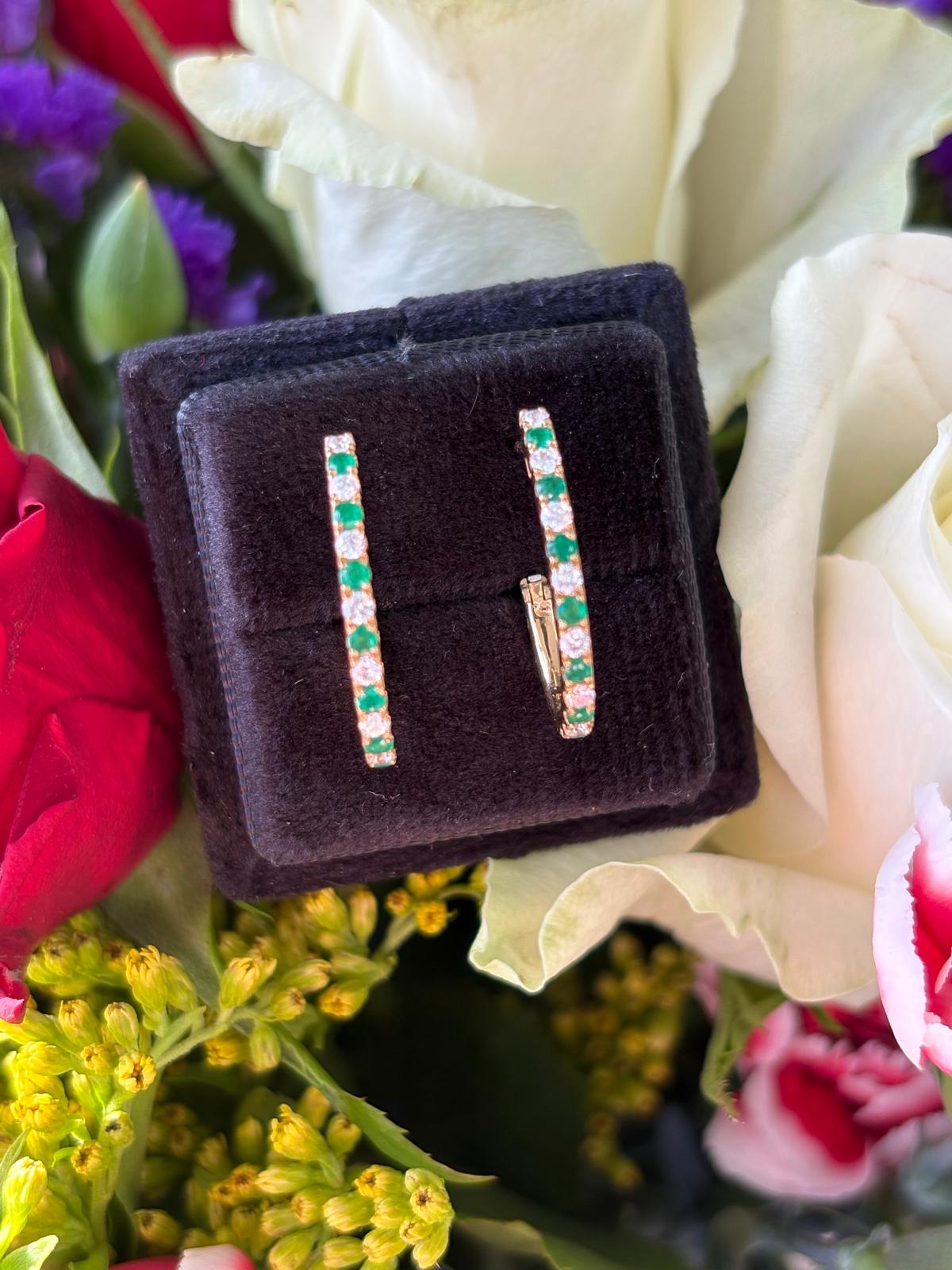Emerald and Diamond Hoop Earrings in 18ct Yellow Gold