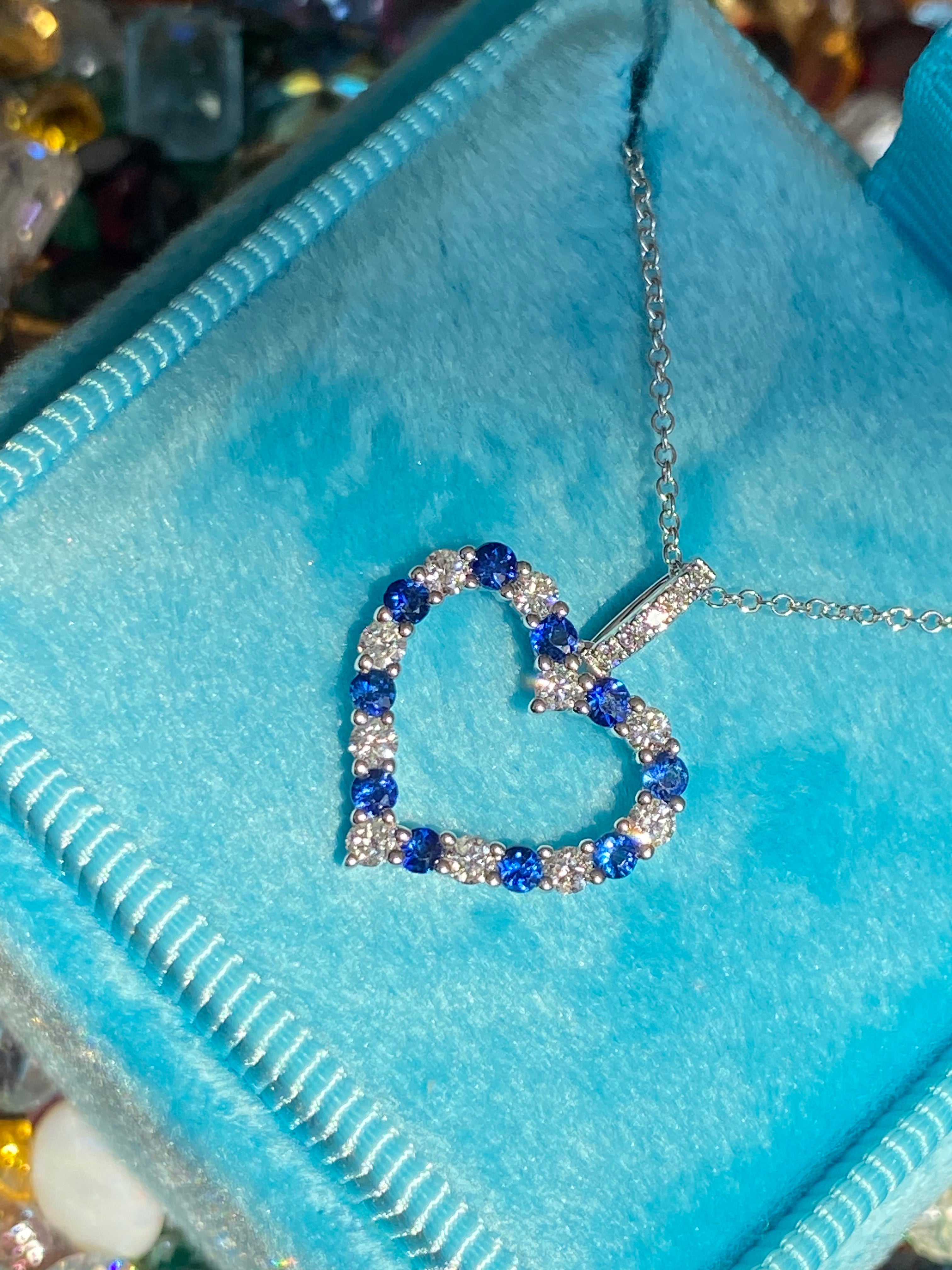 0.32 CTW Sapphire and Diamond Heart Necklace in 18ct White Gold