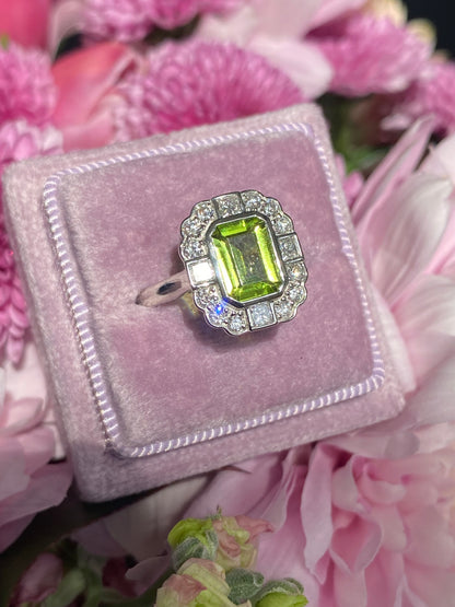 1.32 Carat Peridot and Natural Diamond Ring in Platinum