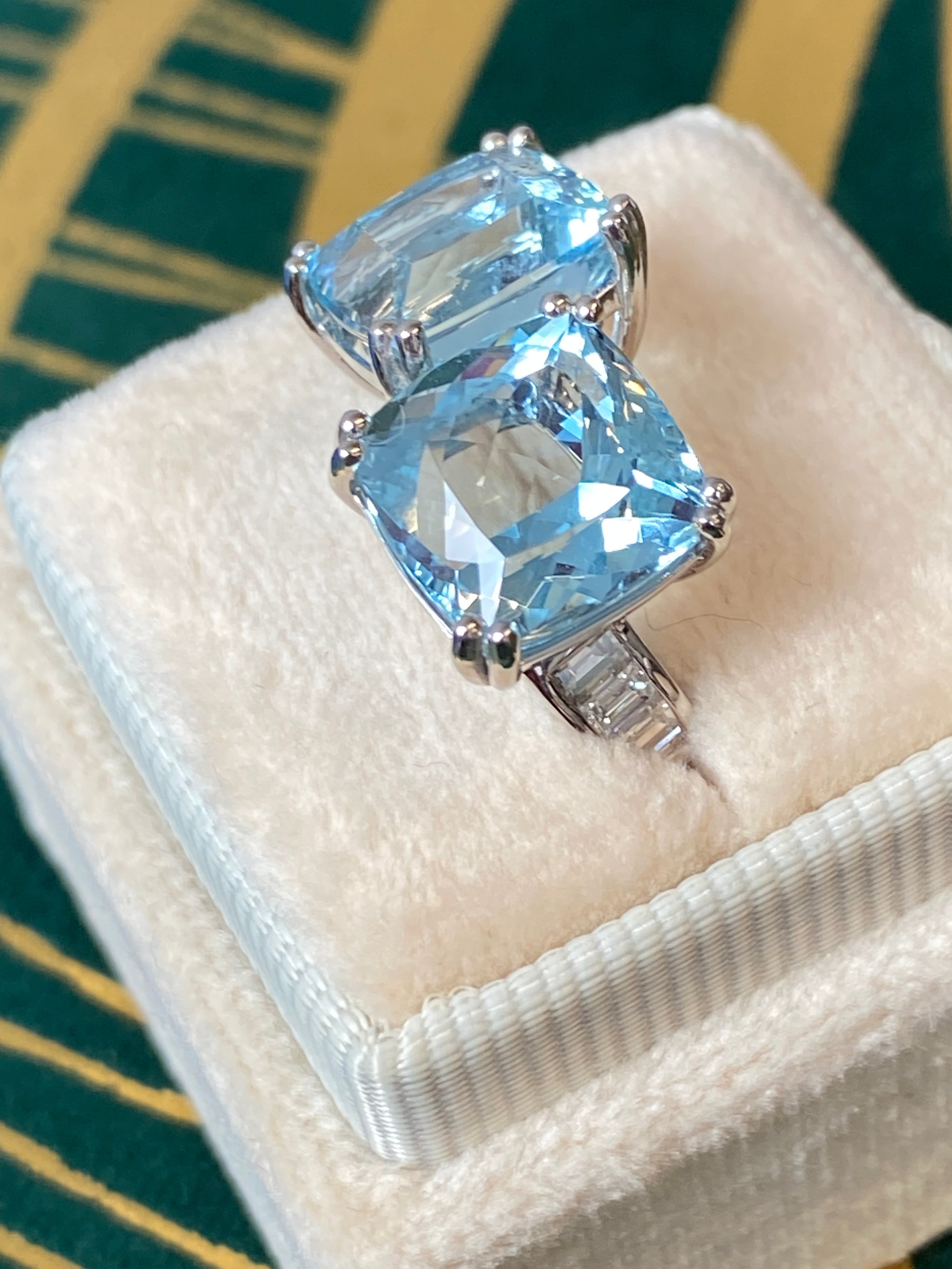 9.67 CTW Aquamarine and Natural Diamond Toi et Moi Ring in Platinum