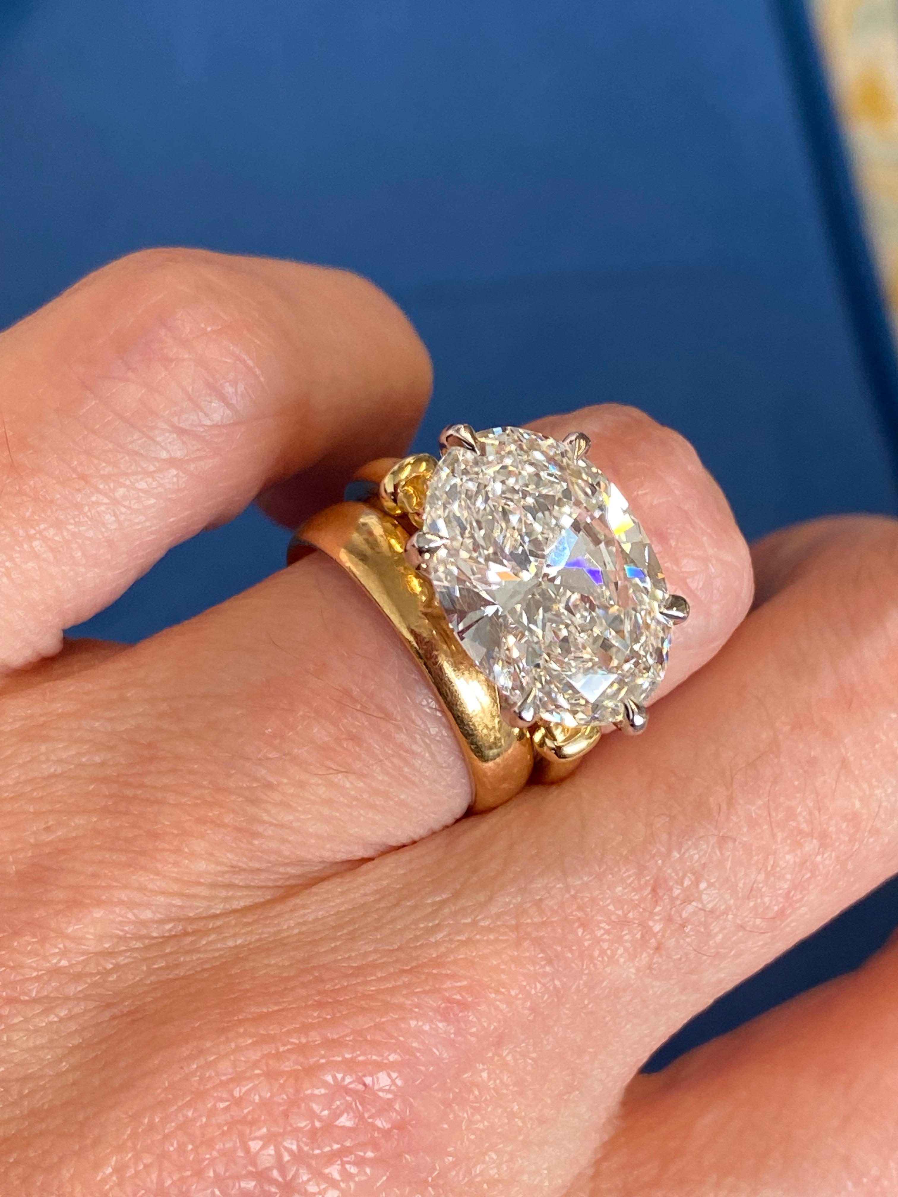 8.01 Carat Oval Cut Lab Diamond East West Solitaire Engagement Ring in 18ct Yellow Gold and Platinum